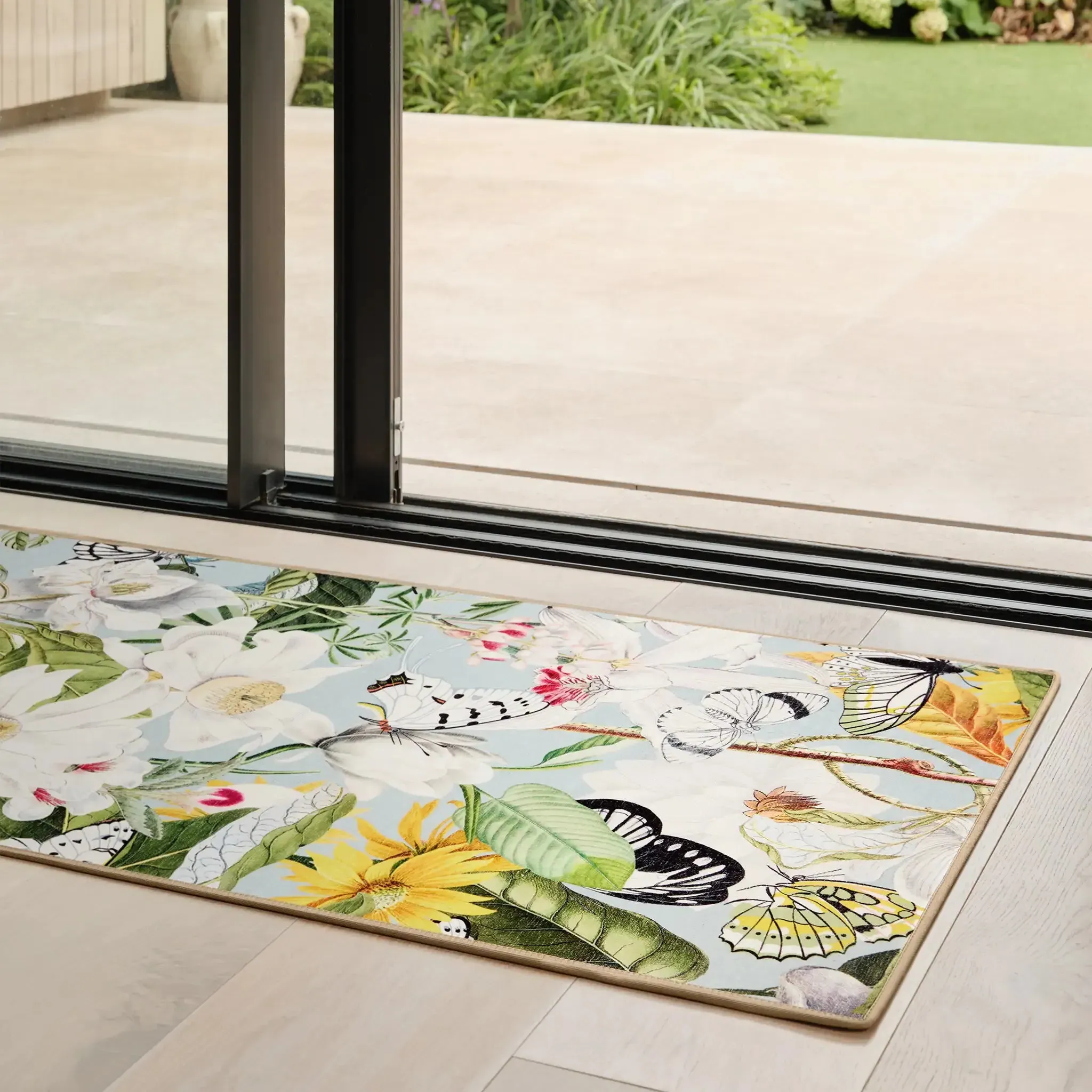 Butterfly Blooms Washable Runner - Sky Blue, Recycled Polyester product