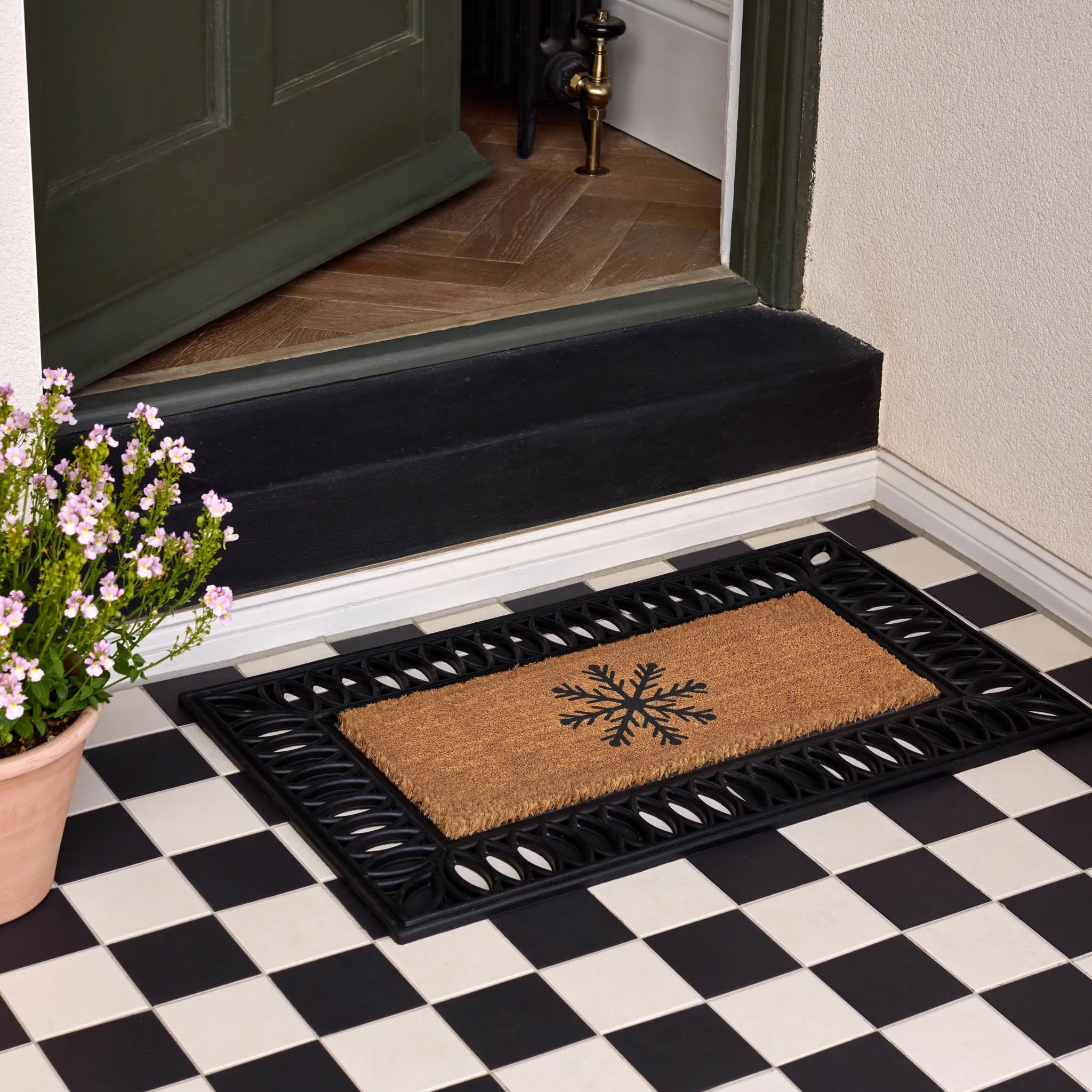 Christmas Snowflake Coir Insert Doormat - Black product