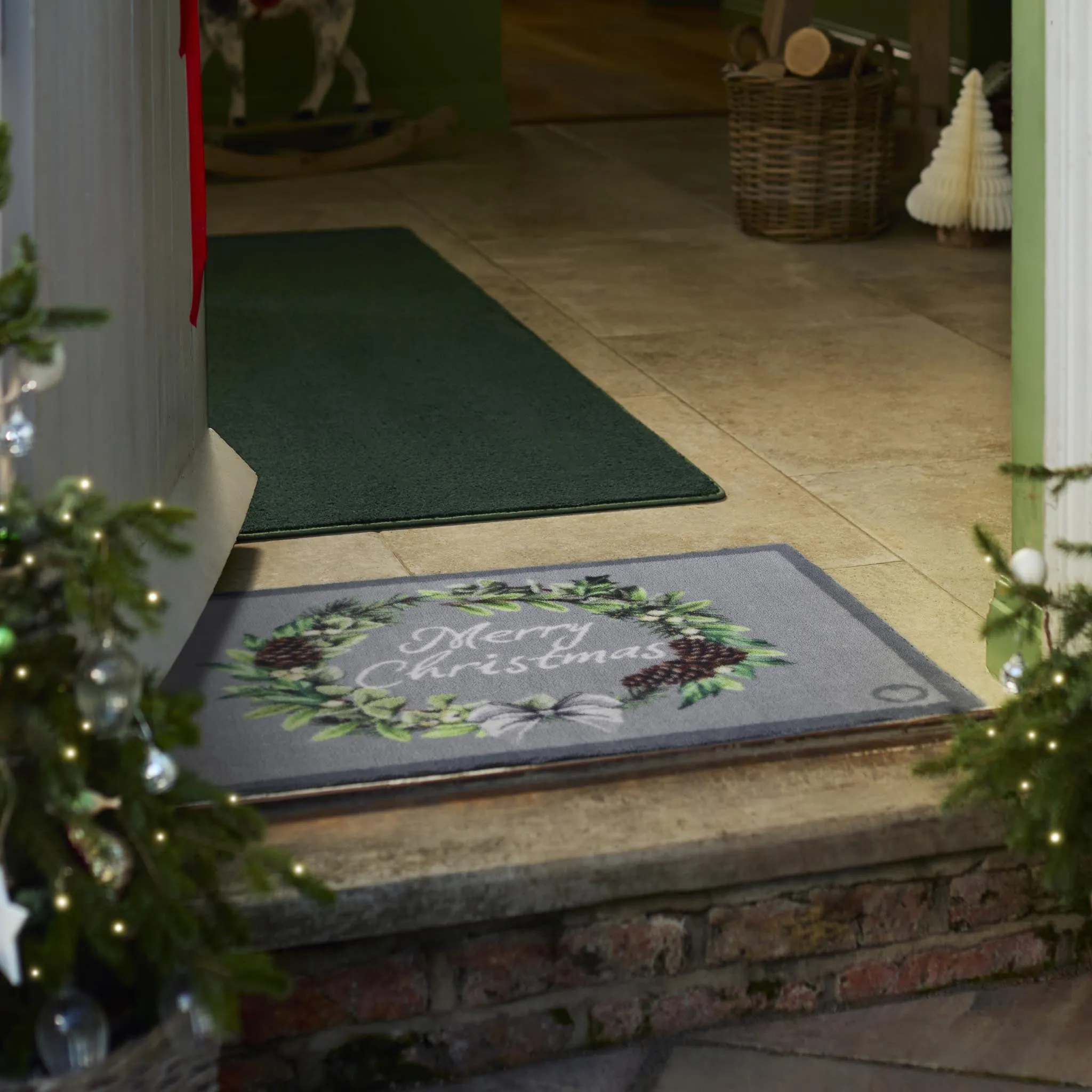 Christmas Wreath Washable Doormat - Grey product