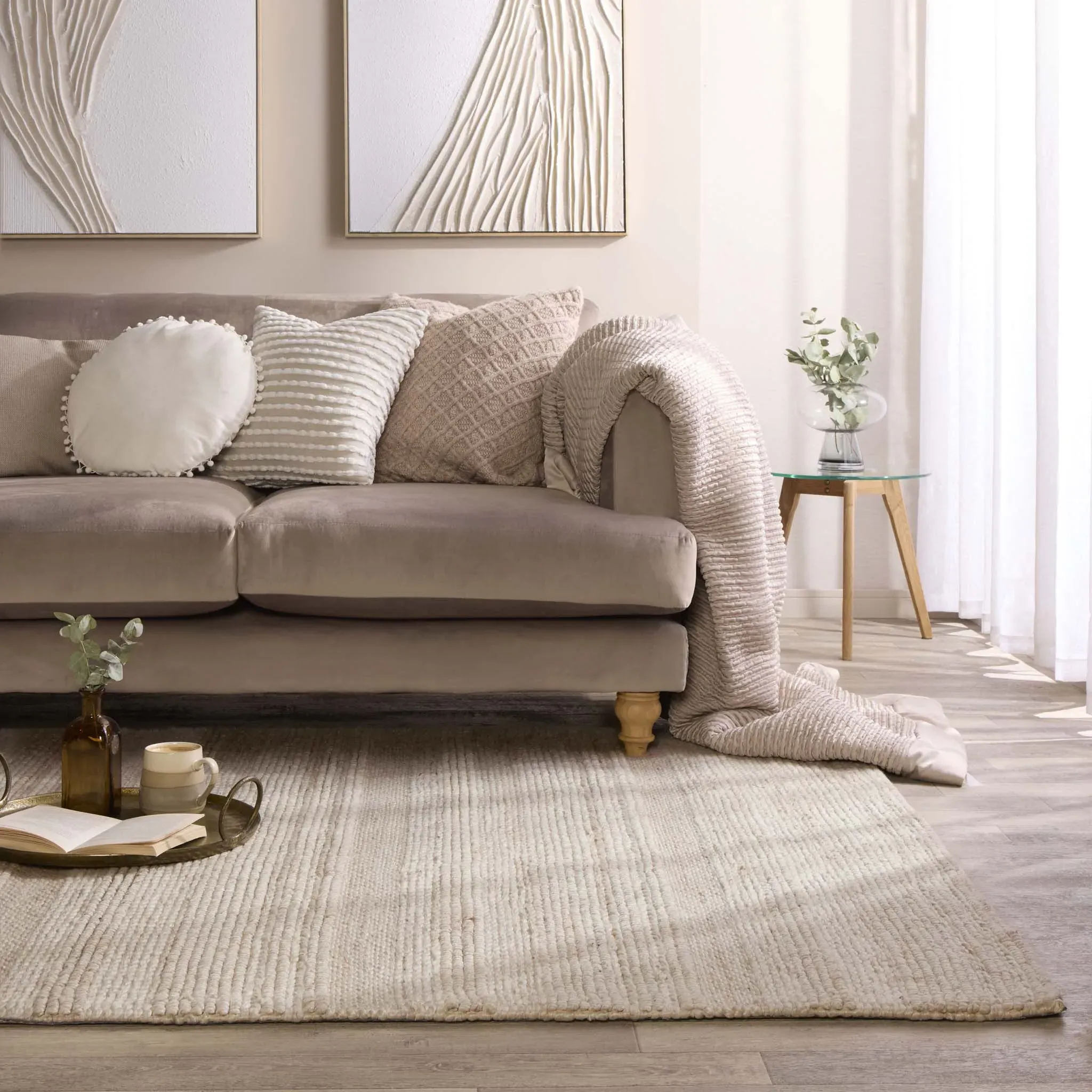 Chunky Knit Rug - Cream, Wool product