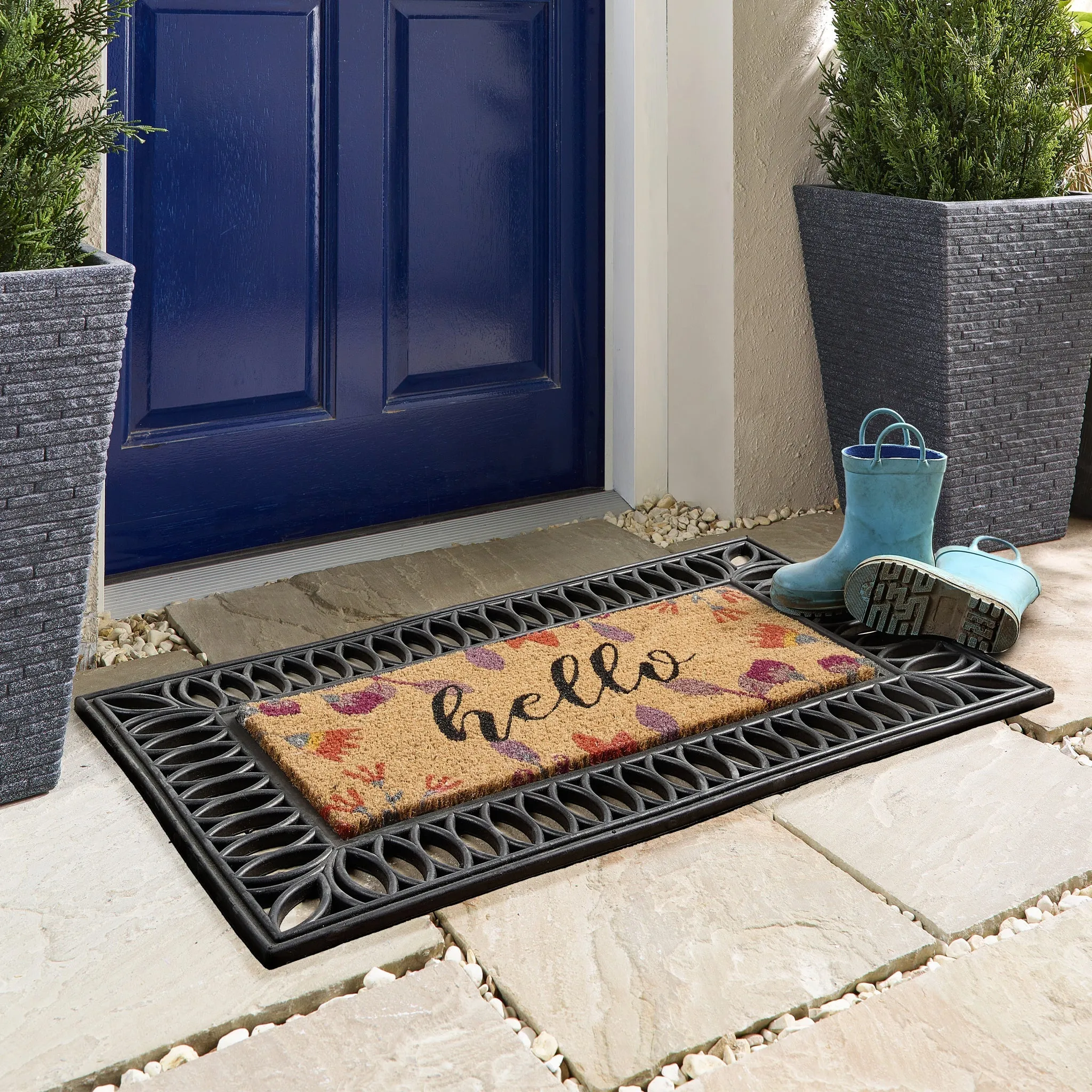 Coir Insert Floral Hello Doormat - Natural, Coir product