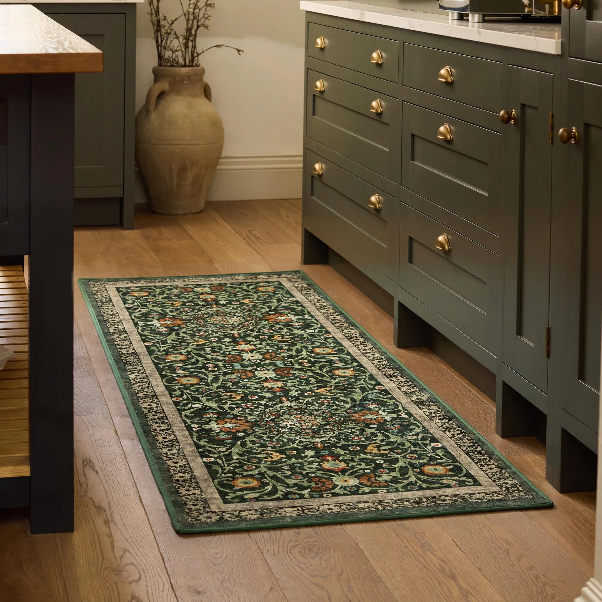 Country Paisley Washable Runner - Green, Recycled Polyester product