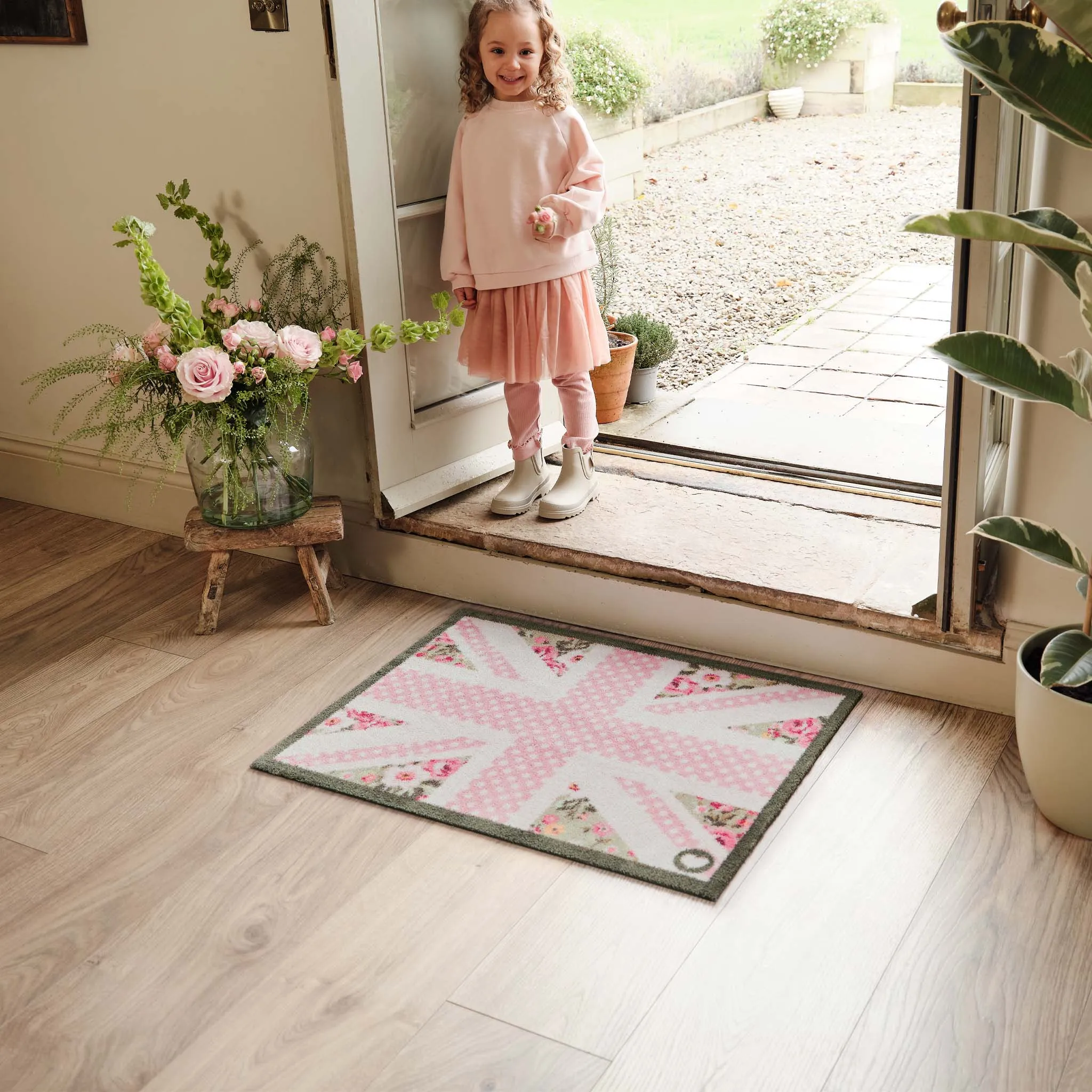 Country Rose Flag Washable Doormat - Pink product