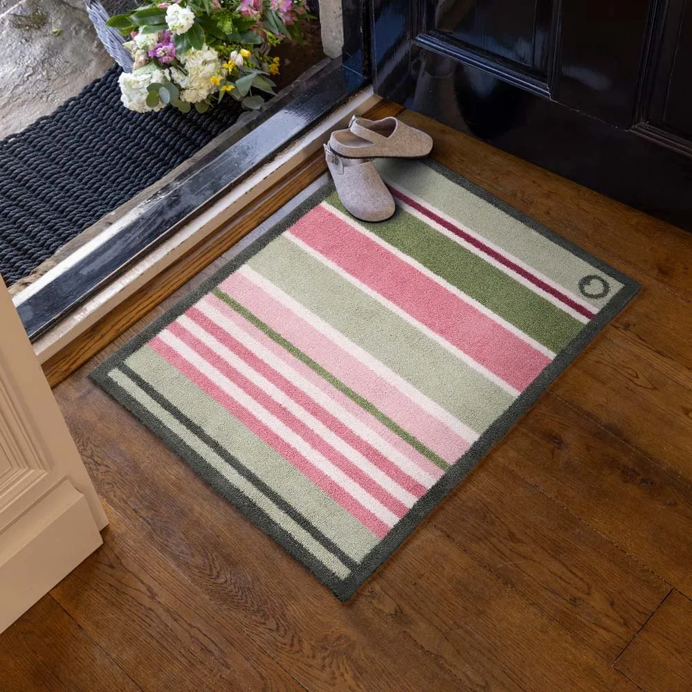 Country Rose Stripe Washable Doormat - Green, Pink product