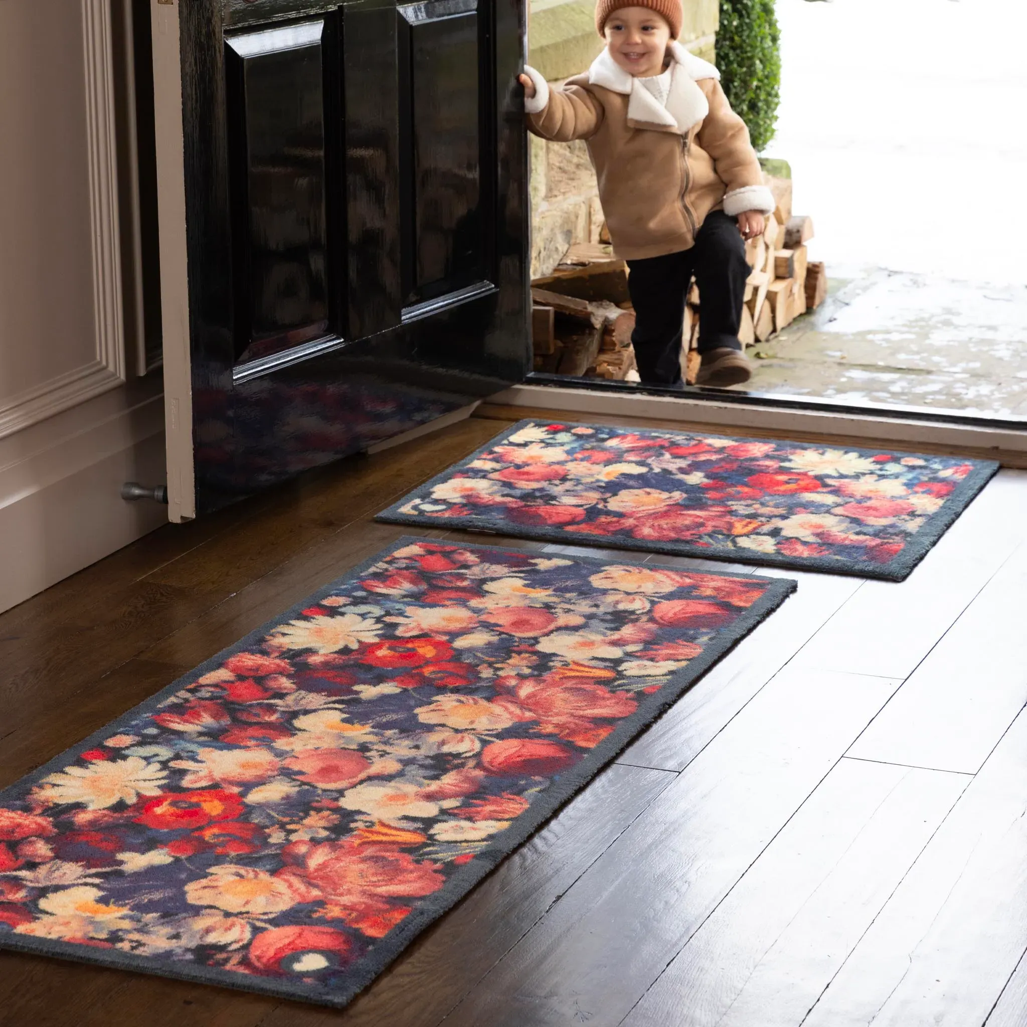 Dark Florals Washable Runner - Navy, Recycled Materials product