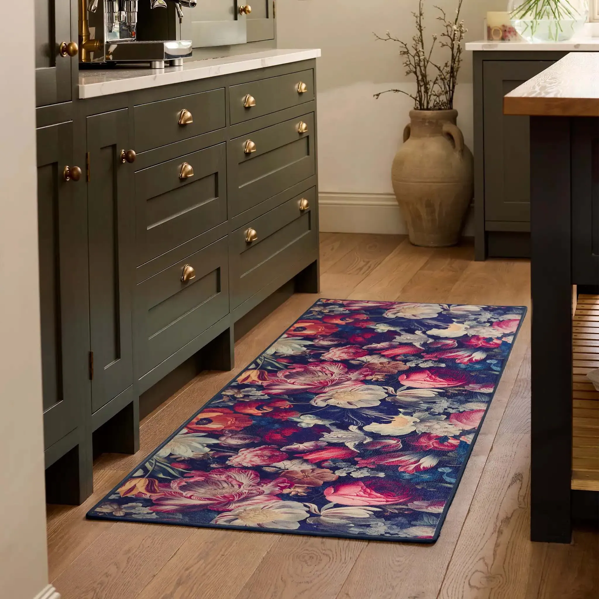 Dark Florals Washable Runner - Navy, Recycled Polyester product