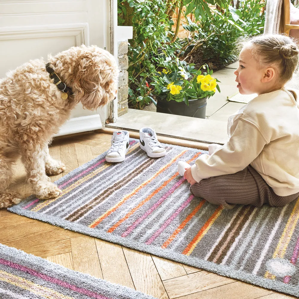 Designer 13 Stripe Washable Doormat - Grey, Recycled product