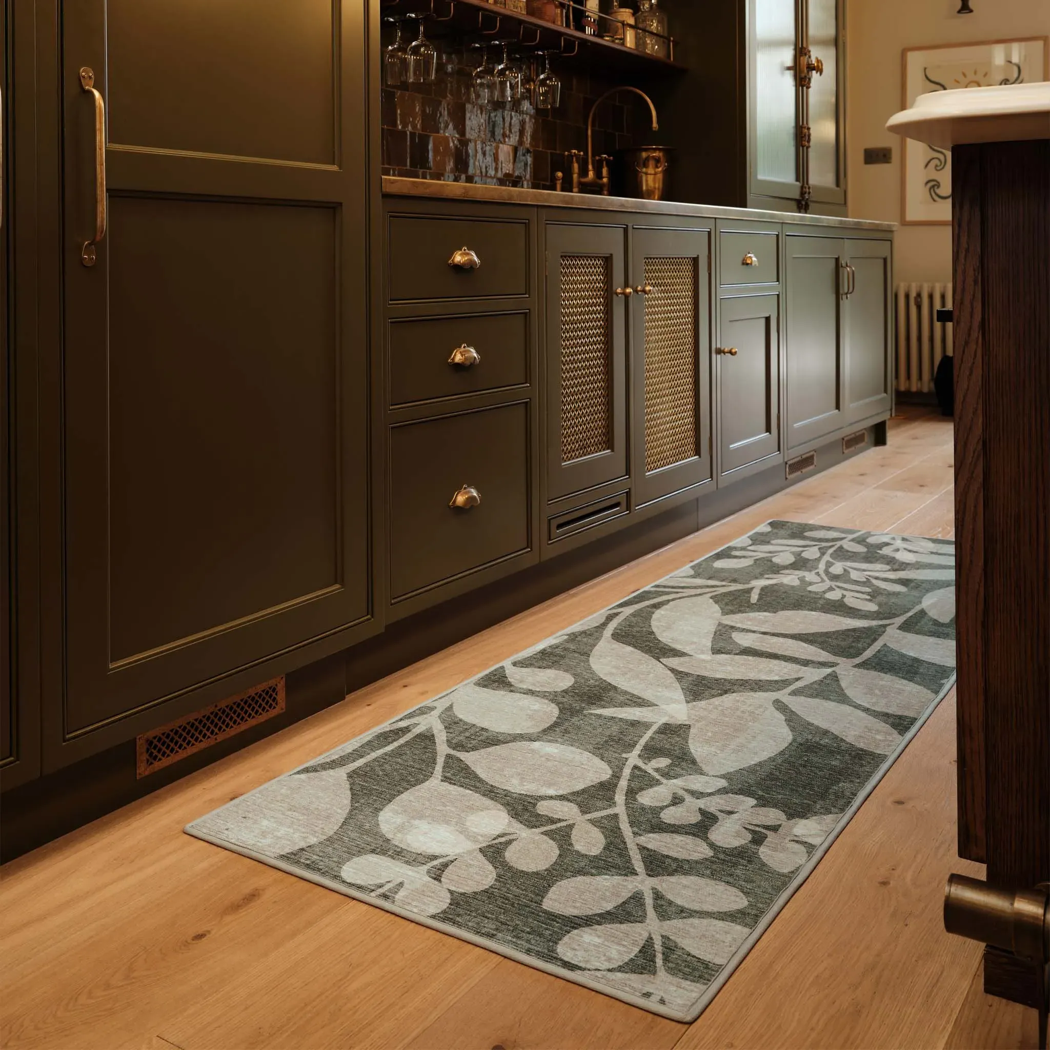 Eden Leaves Washable Runner - Green, Recycled Polyester product