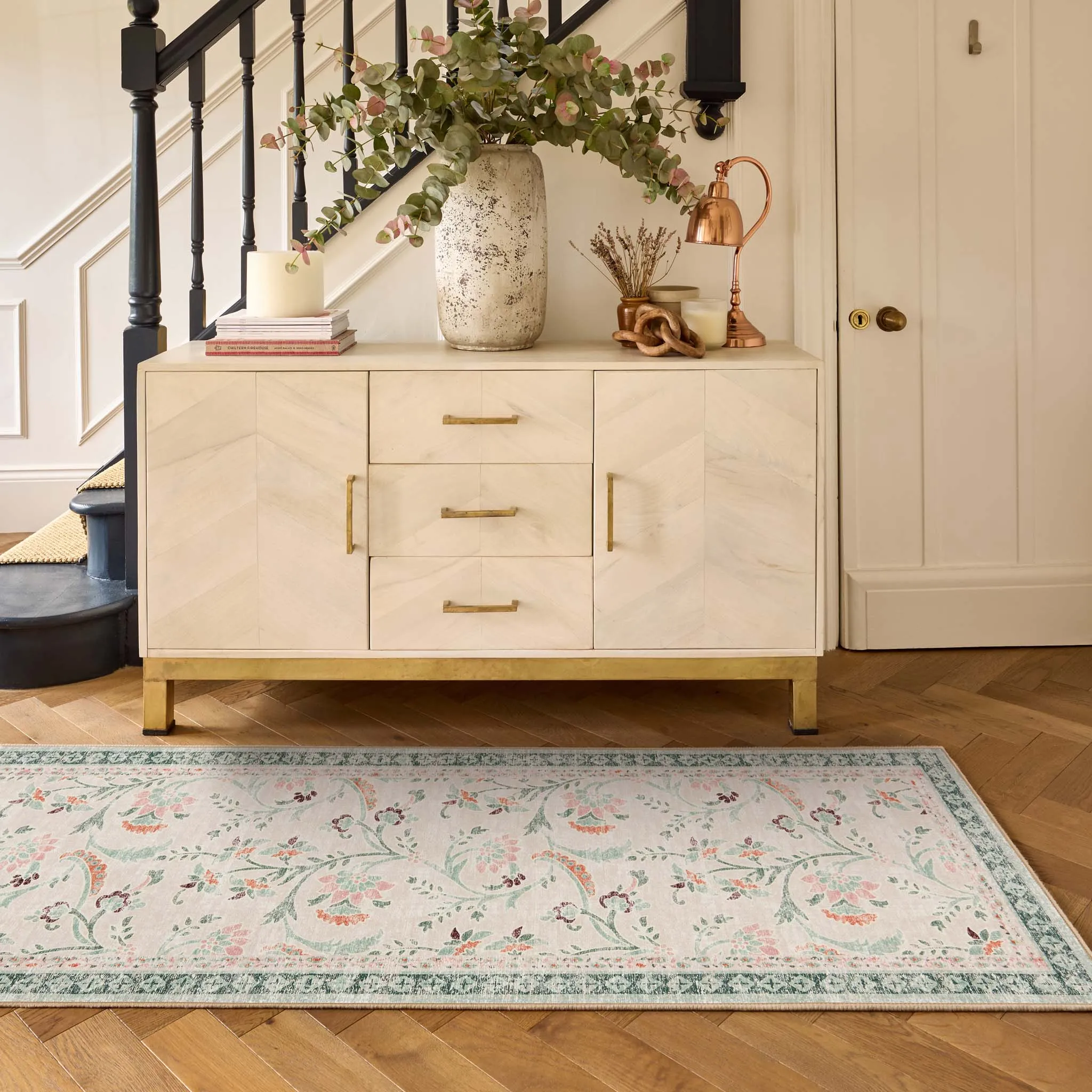 English Floral Eco-Washable Runner - Beige, Recycled Polyester product