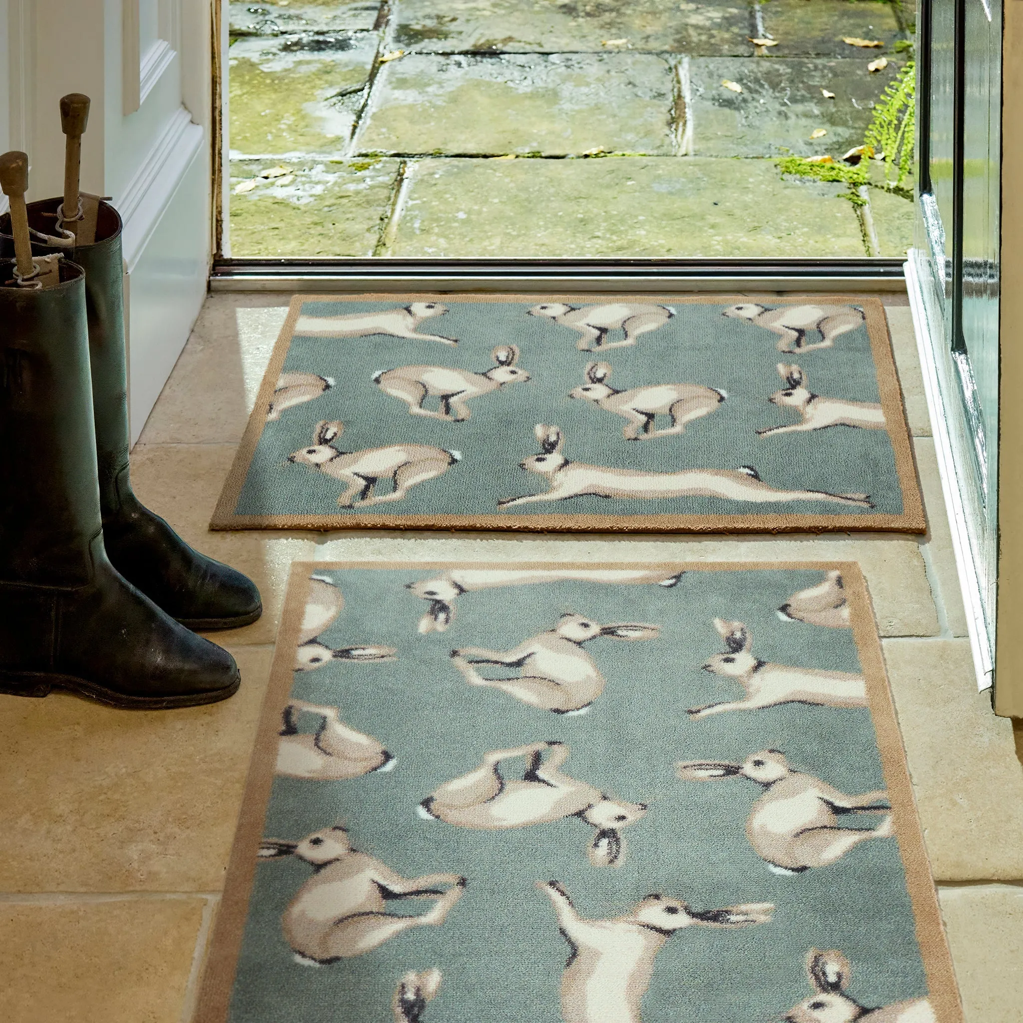 Farmhouse Hares Washable Doormat - Duck-Egg product