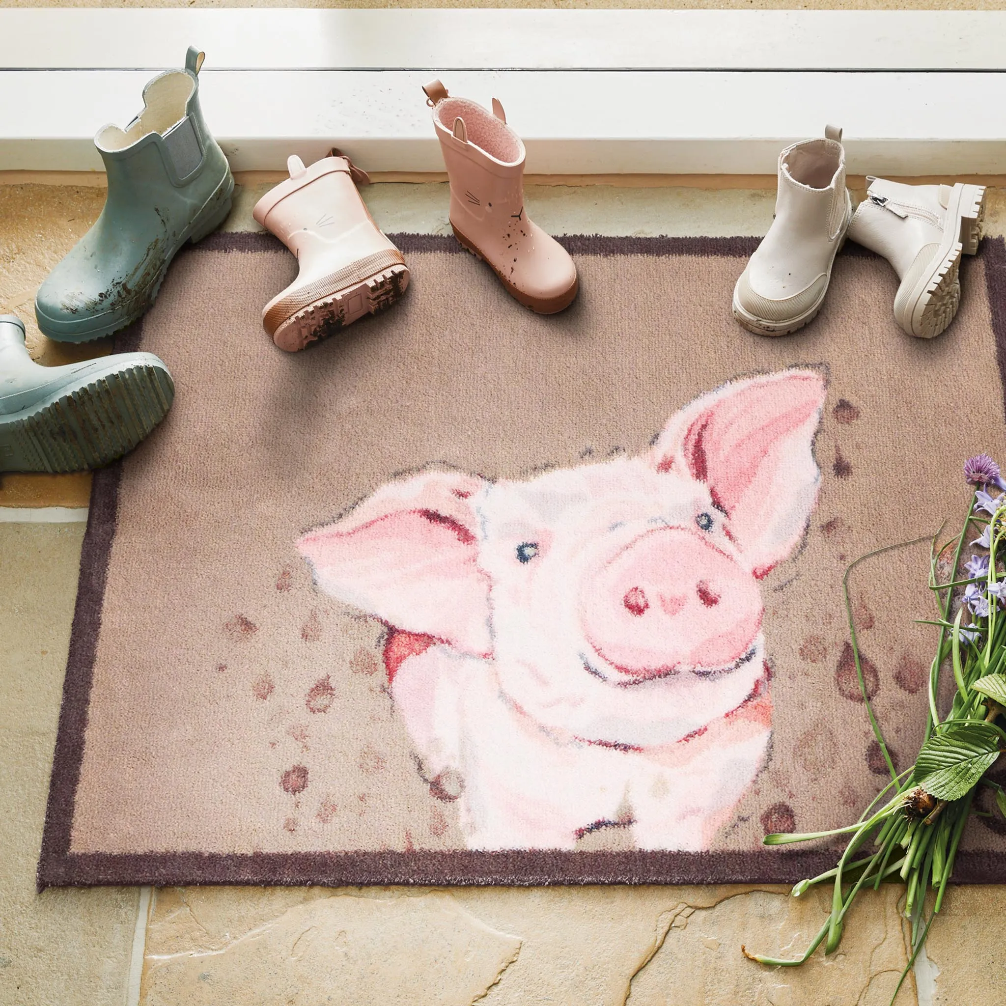 Farmyard Pig Washable Doormat - Nude Pink product