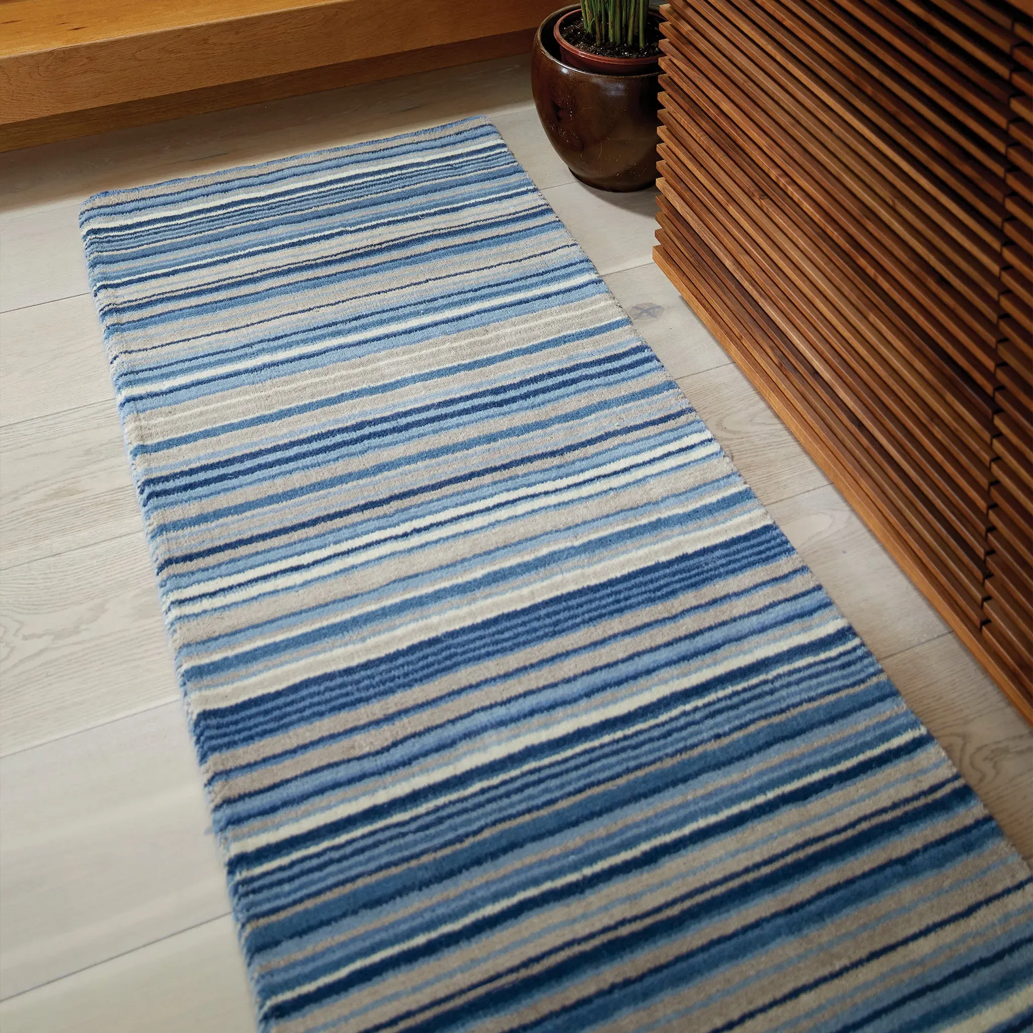 Fine Stripes Runner Rug - Blue, Wool product