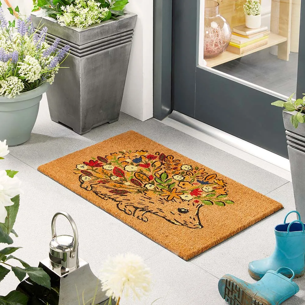 Floral Hedgehog Coir Doormat - Black product