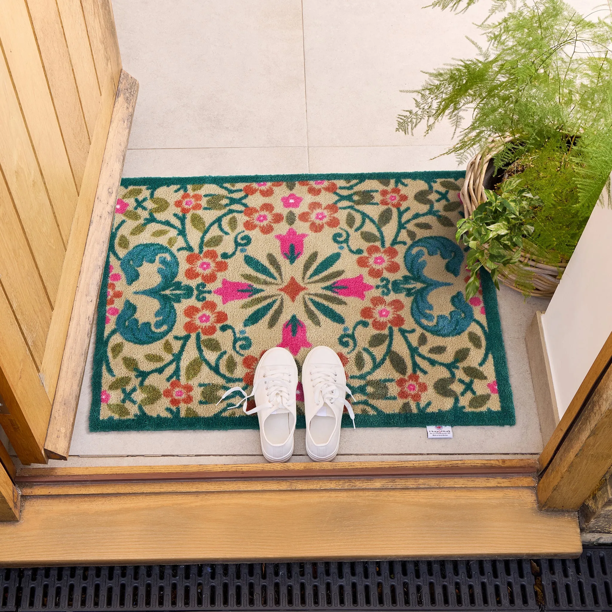 Folk Floral Washable Doormat - Beige product