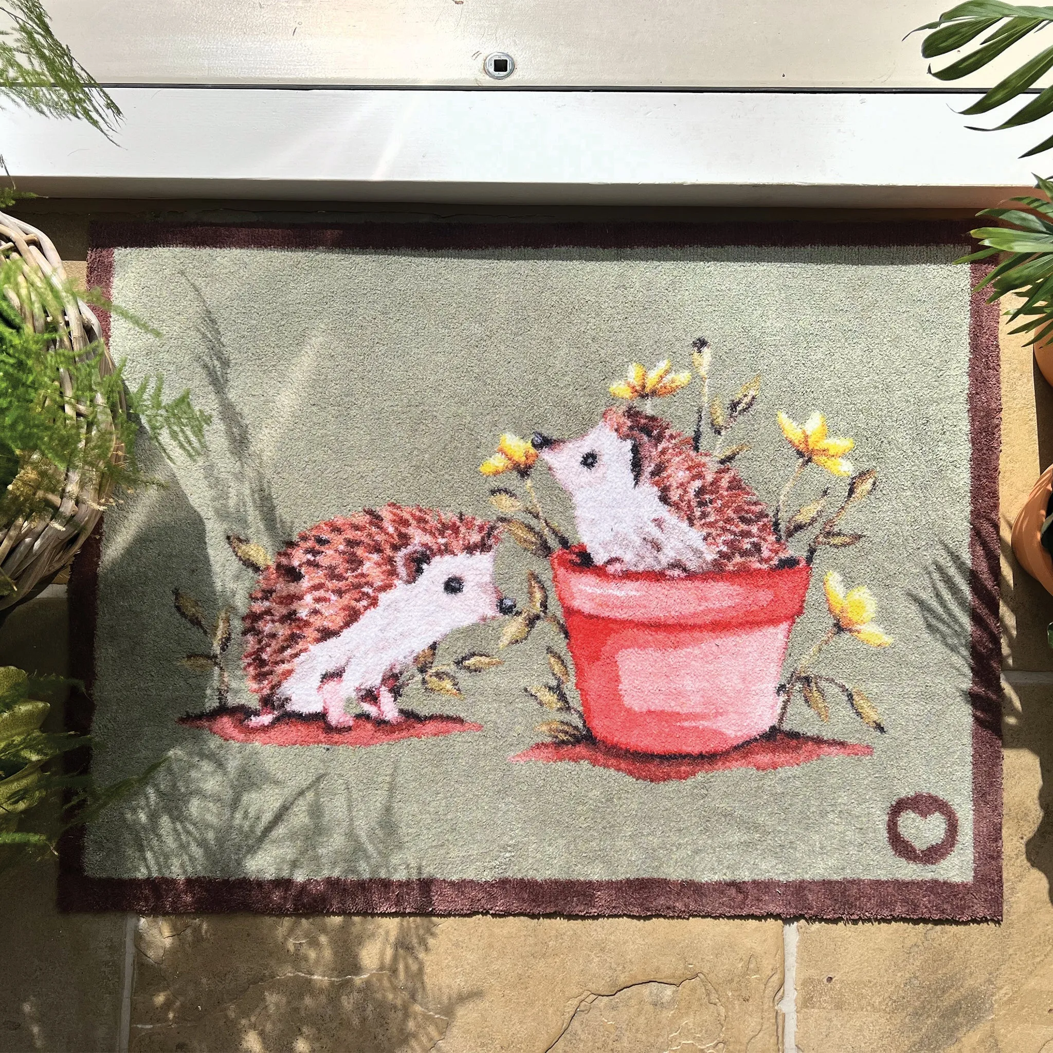 Hedgehog Friends Washable Doormat - Sage Green product