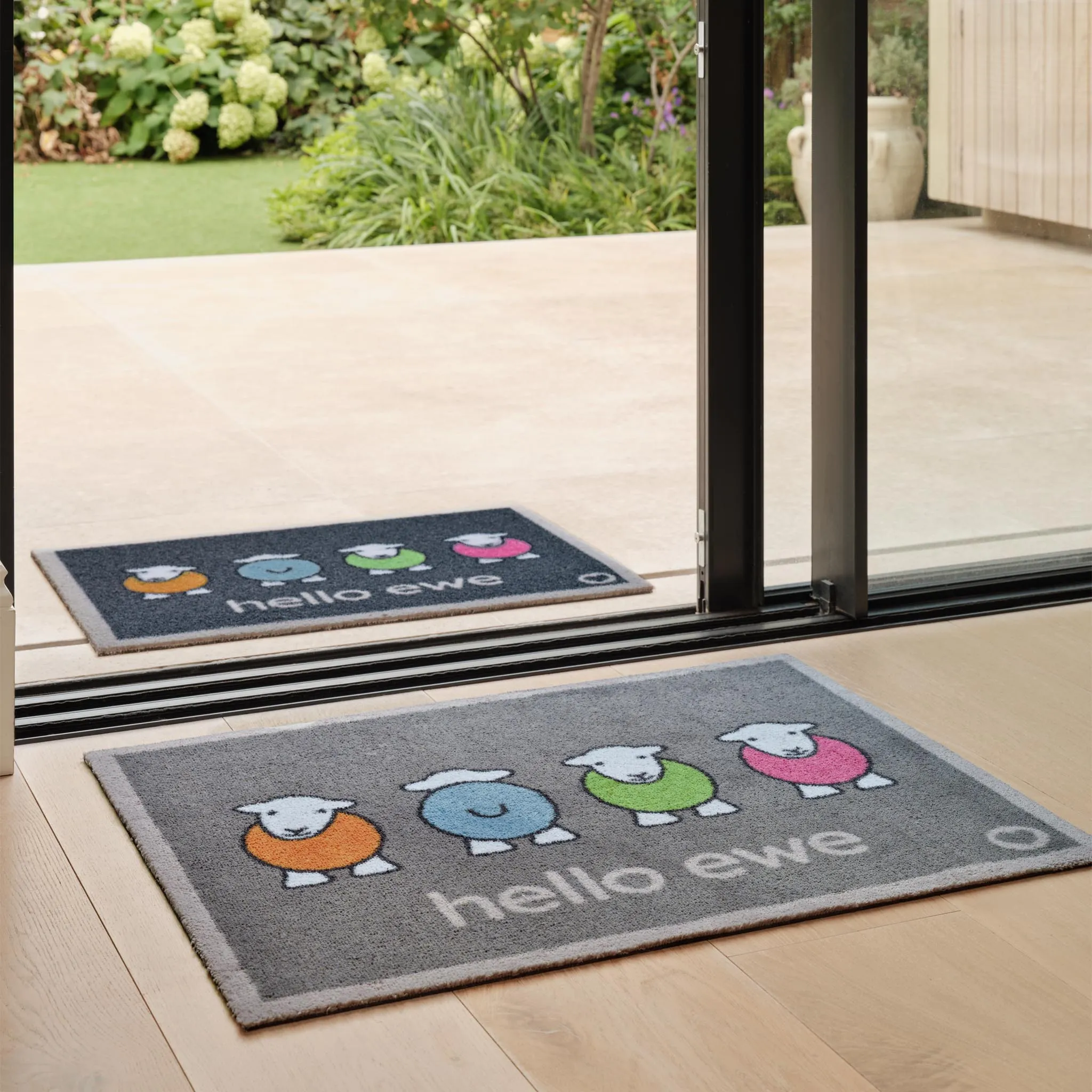 Hello Ewe Herdy Washable Doormat - Grey product