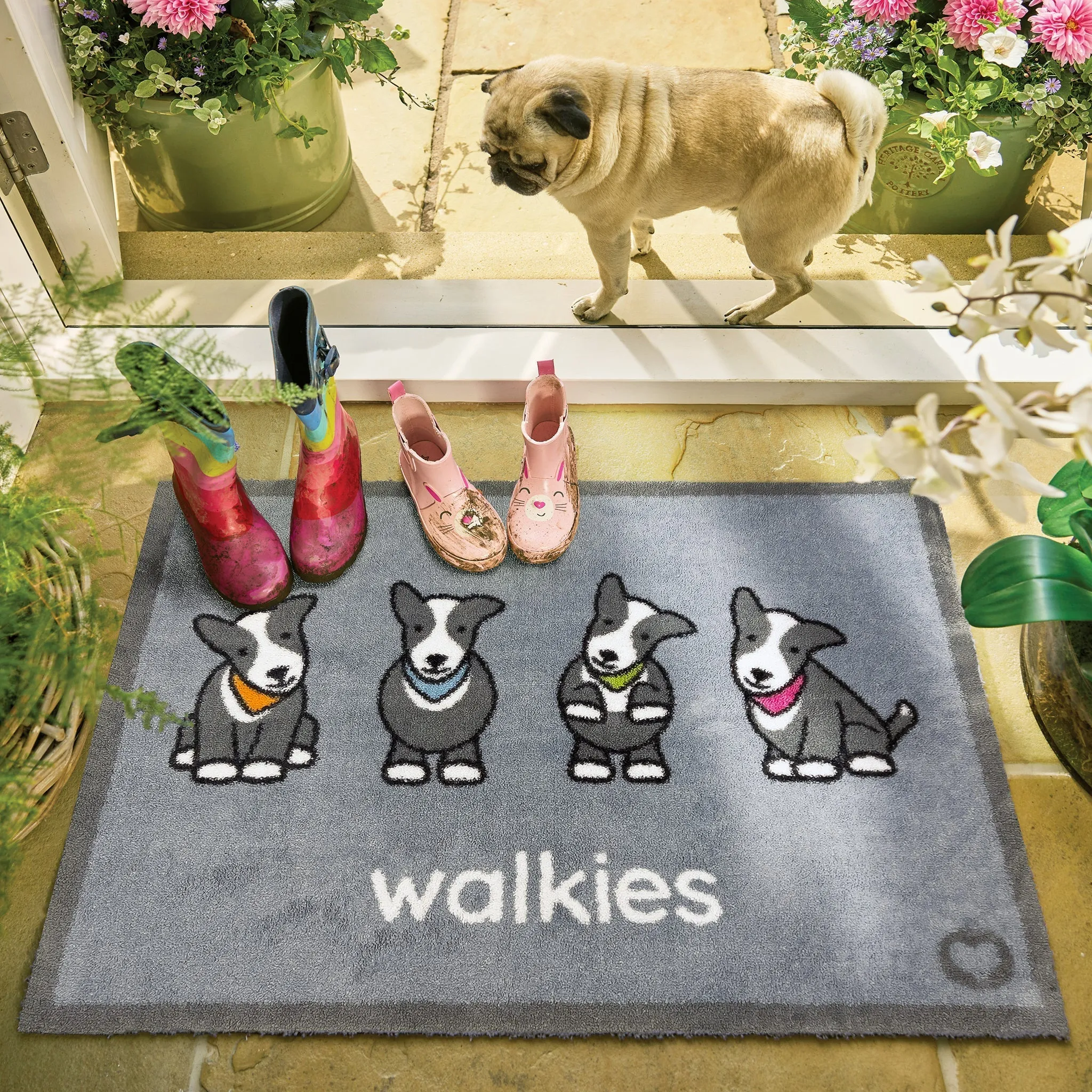 Herdy Walkies Washable Doormat - Grey product