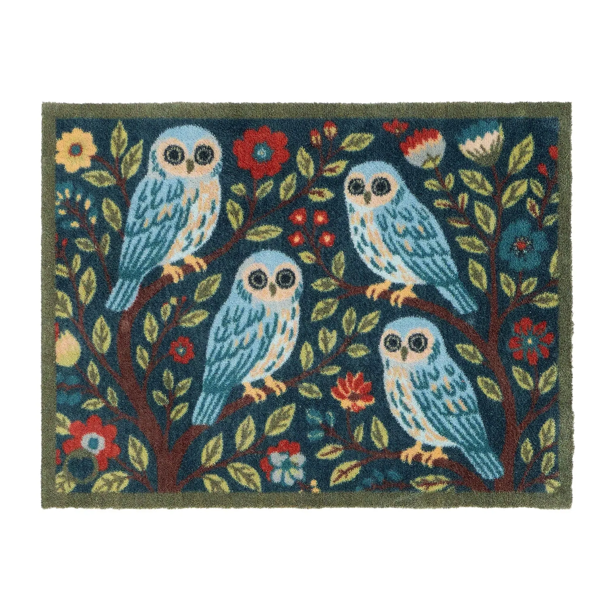 Alison's Owl Washable Doormat - Teal image