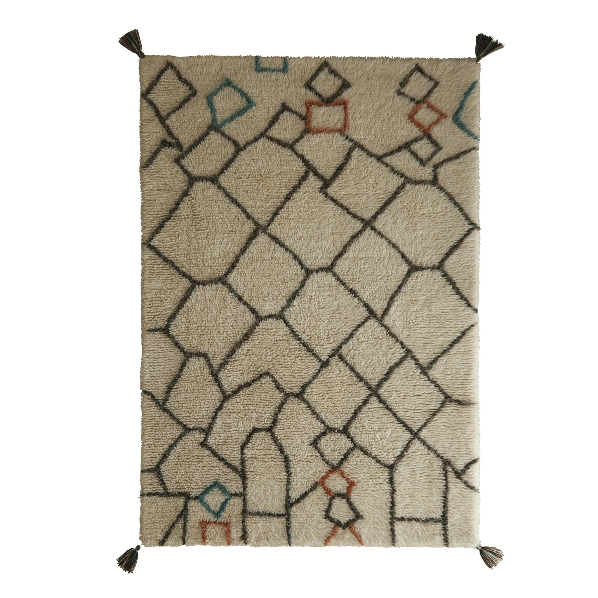 Berber Knotted Chain Rug - Ivory/Multi, Wool
