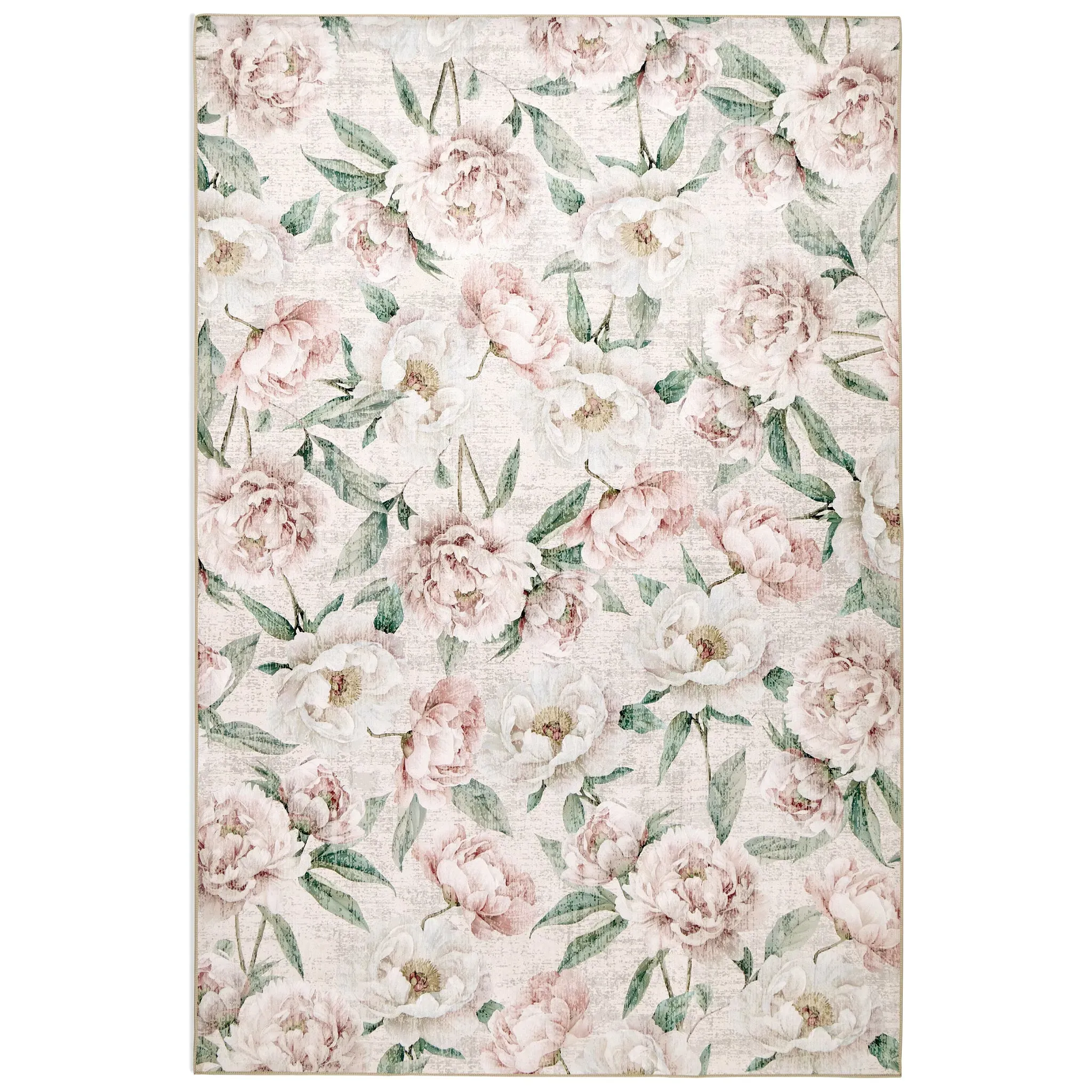 Blooming Peonies Washable Rug - Pink, Recycled Polyester