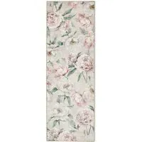 Blooming Peonies Washable Rug Runner - Pink, Recycled Polyester