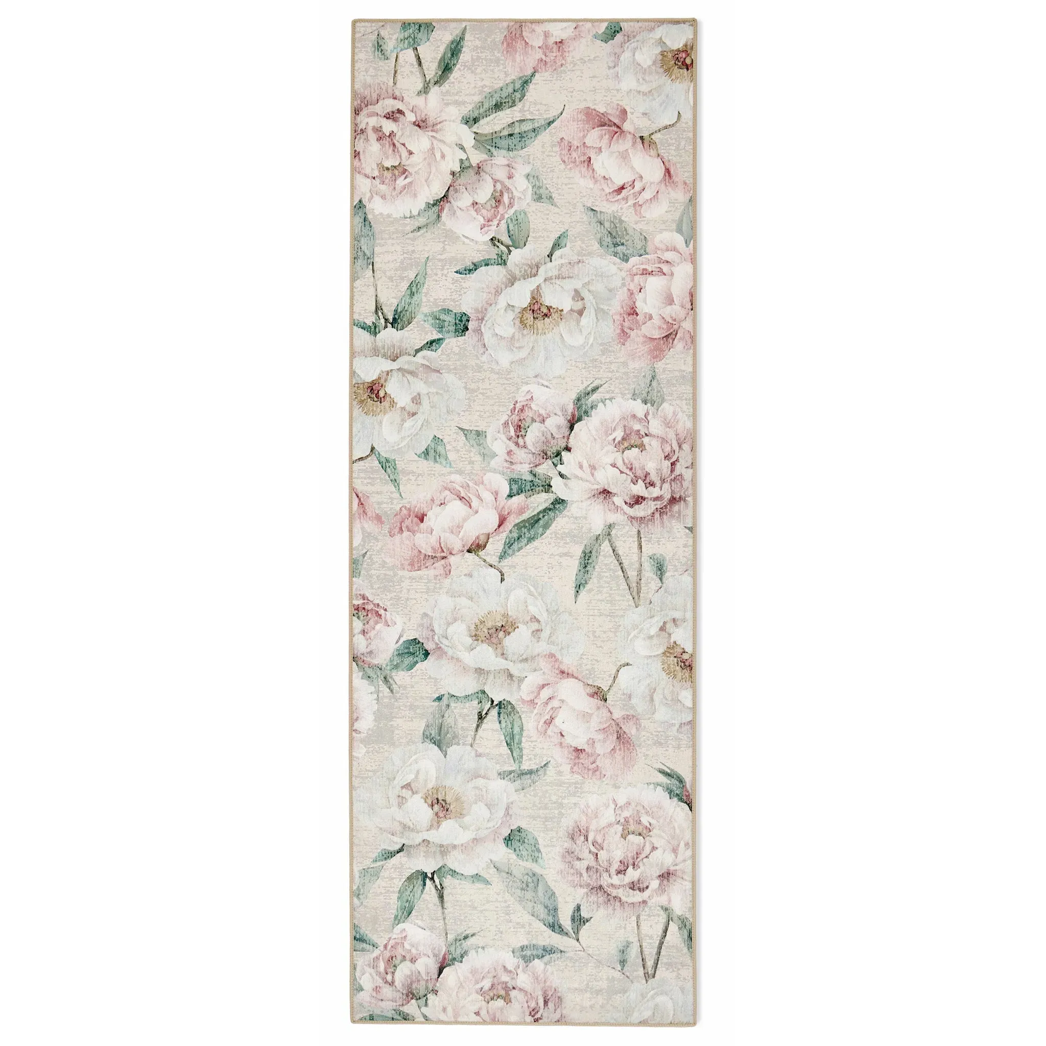 Blooming Peonies Washable Rug Runner - Pink, Recycled Polyester image