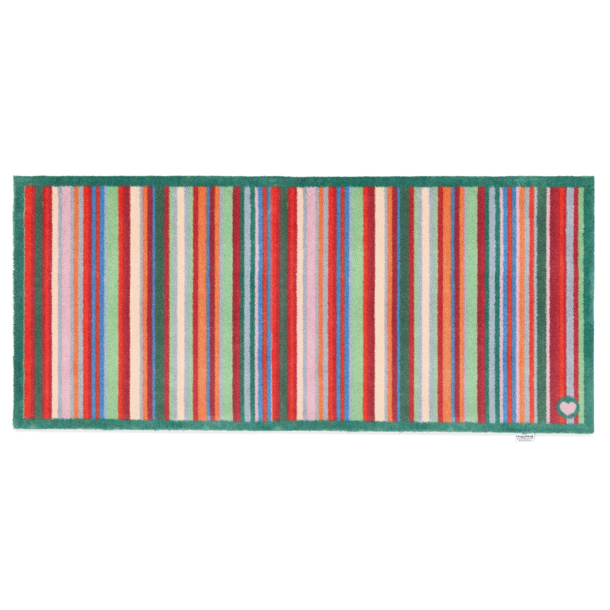 Bright Green Stripe Washable Runner - Green