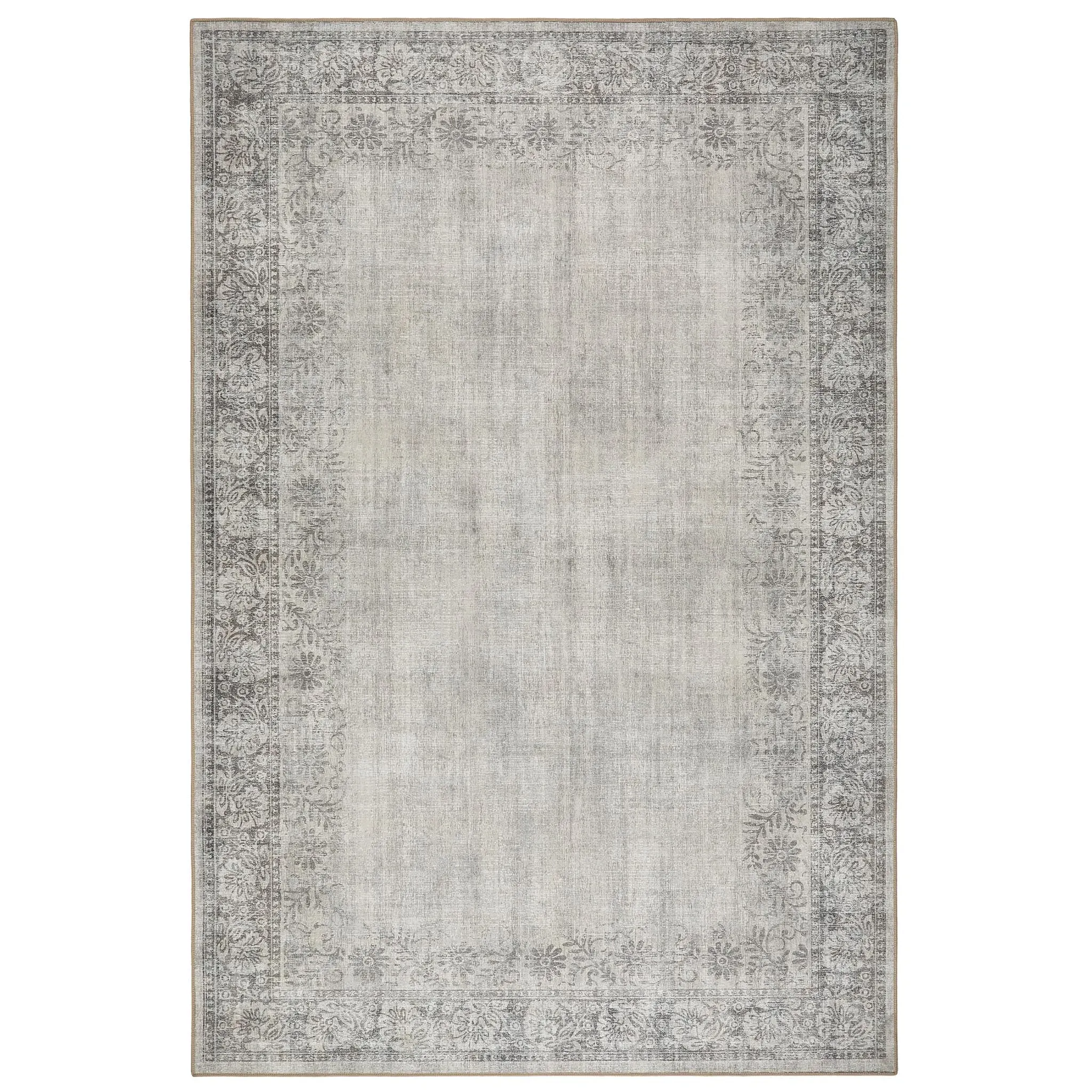 Brocade Border Washable Rug - Grey, Recycled Polyester