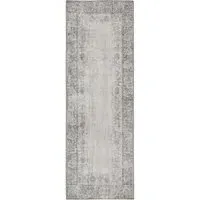 Brocade Border Washable Rug Runner - Grey, Recycled Polyester