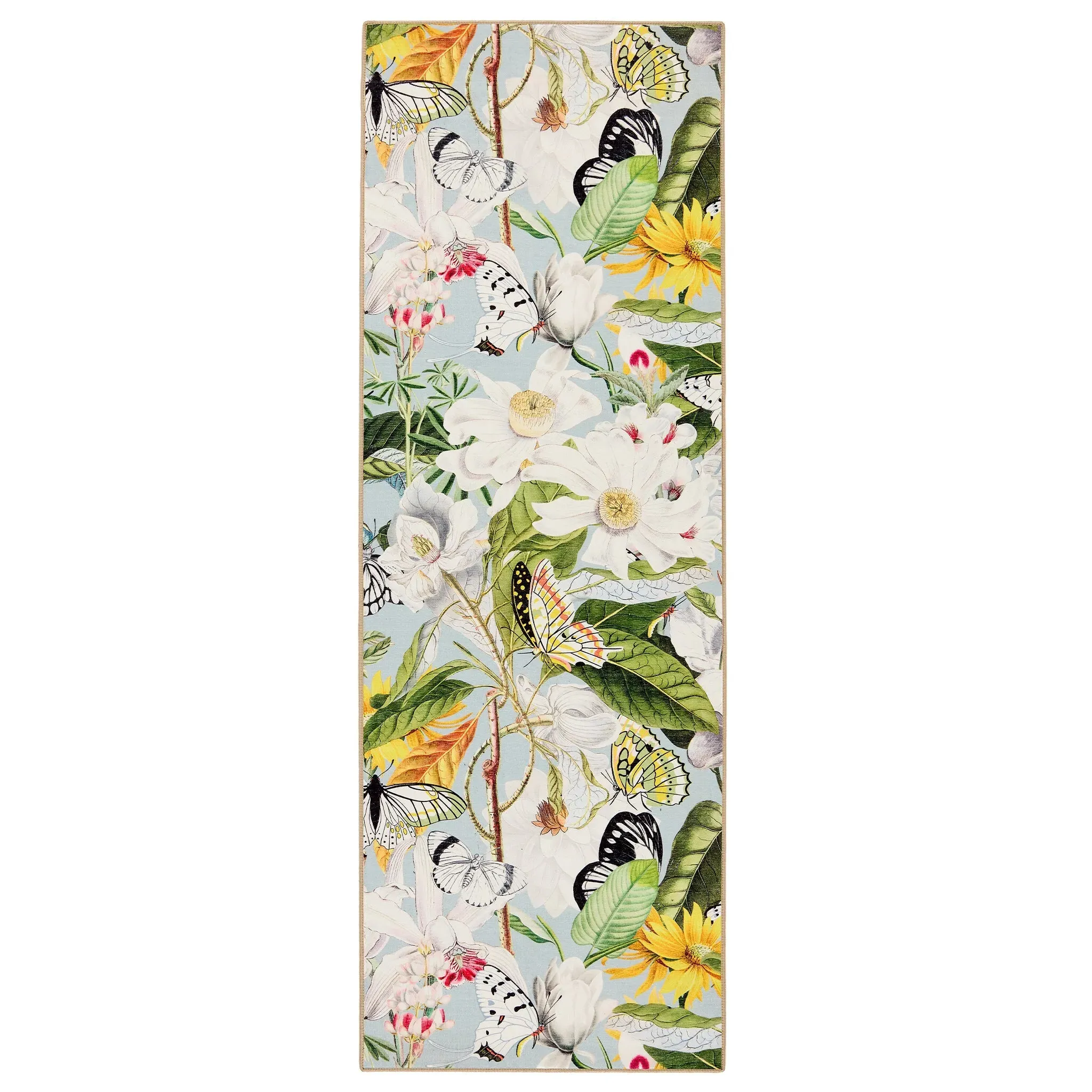 Butterfly Blooms Eco-Washable Rug Runner - Sky Blue image