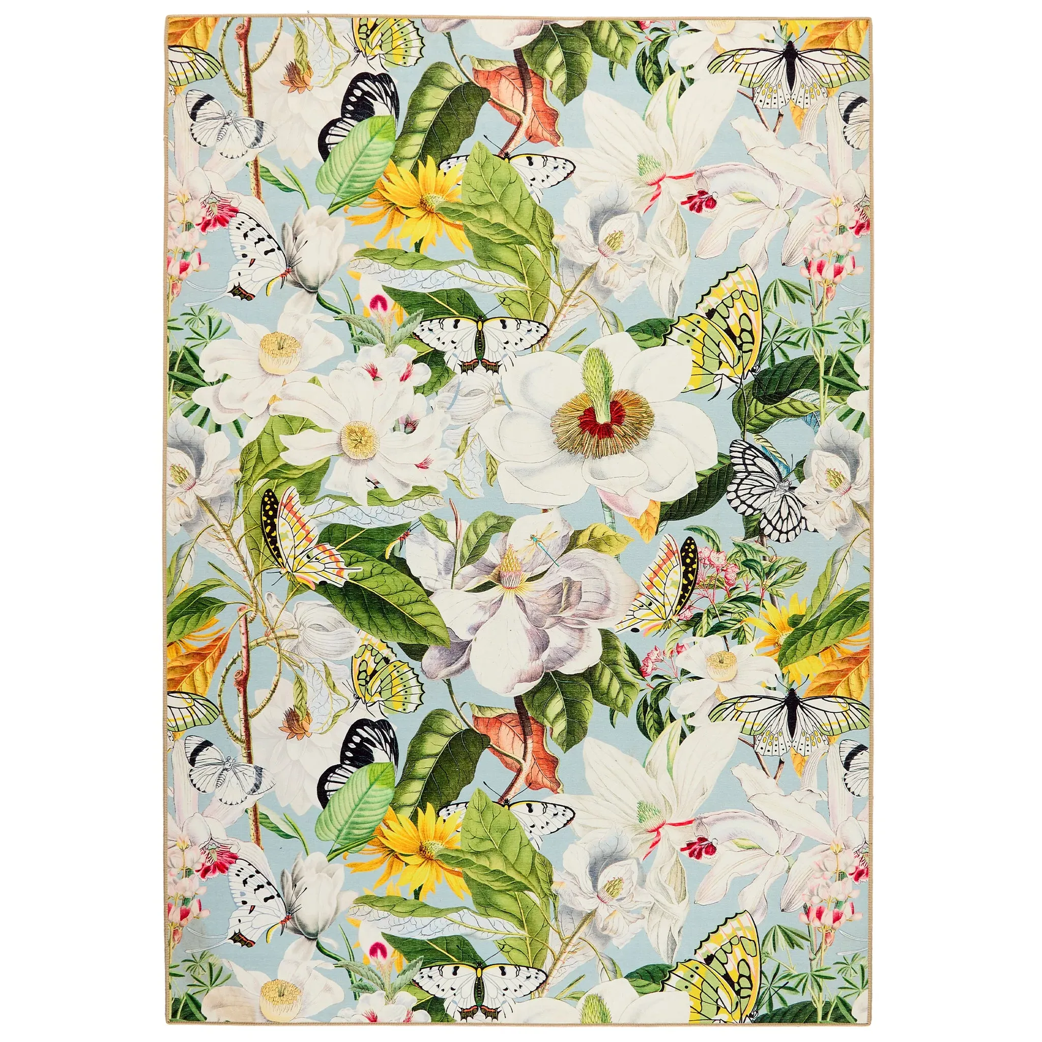 Butterfly Blooms Eco-Washable Rug - Sky Blue