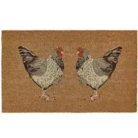 Chickens Coir Doormat - Brown, Natural Coconut