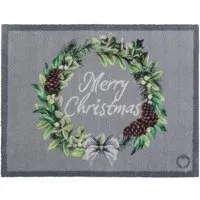 Christmas Wreath Washable Doormat - Grey