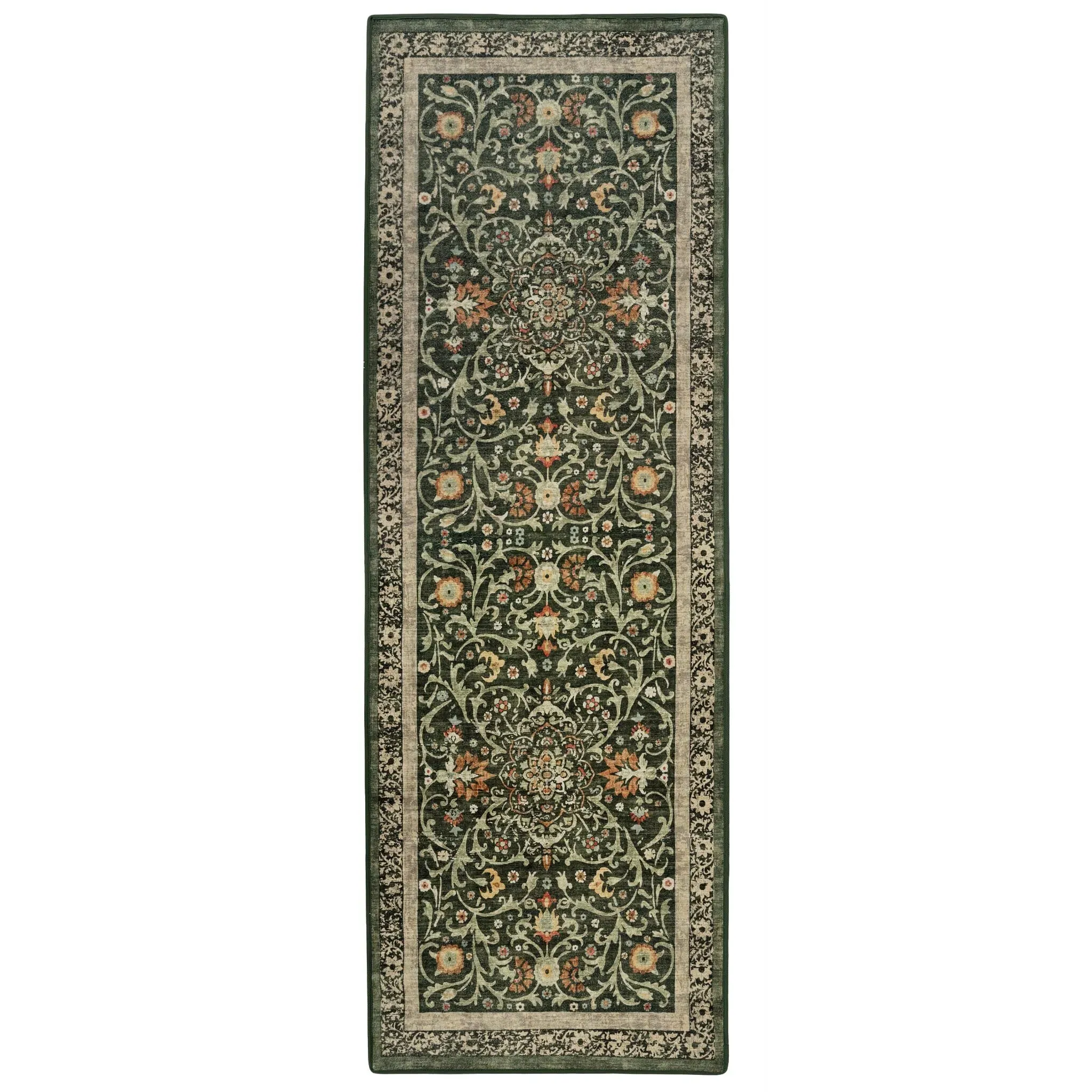 Country Paisley Eco-Washable Rug Runner - Green