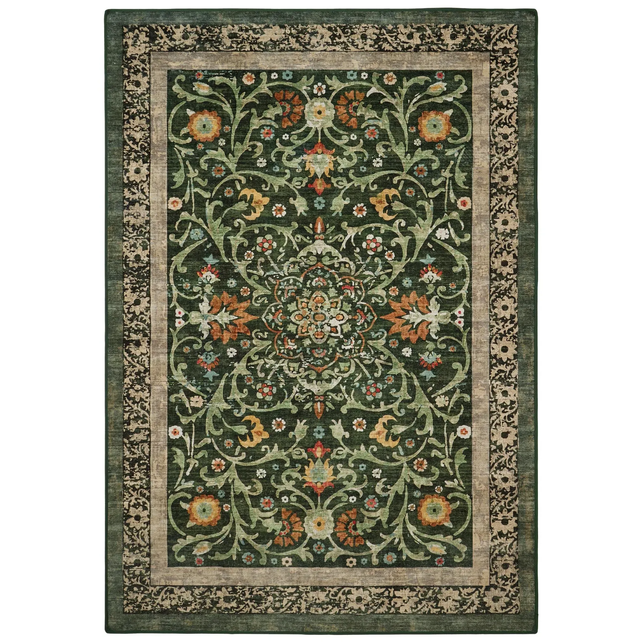 Country Paisley Green Eco-Washable Rug - Green