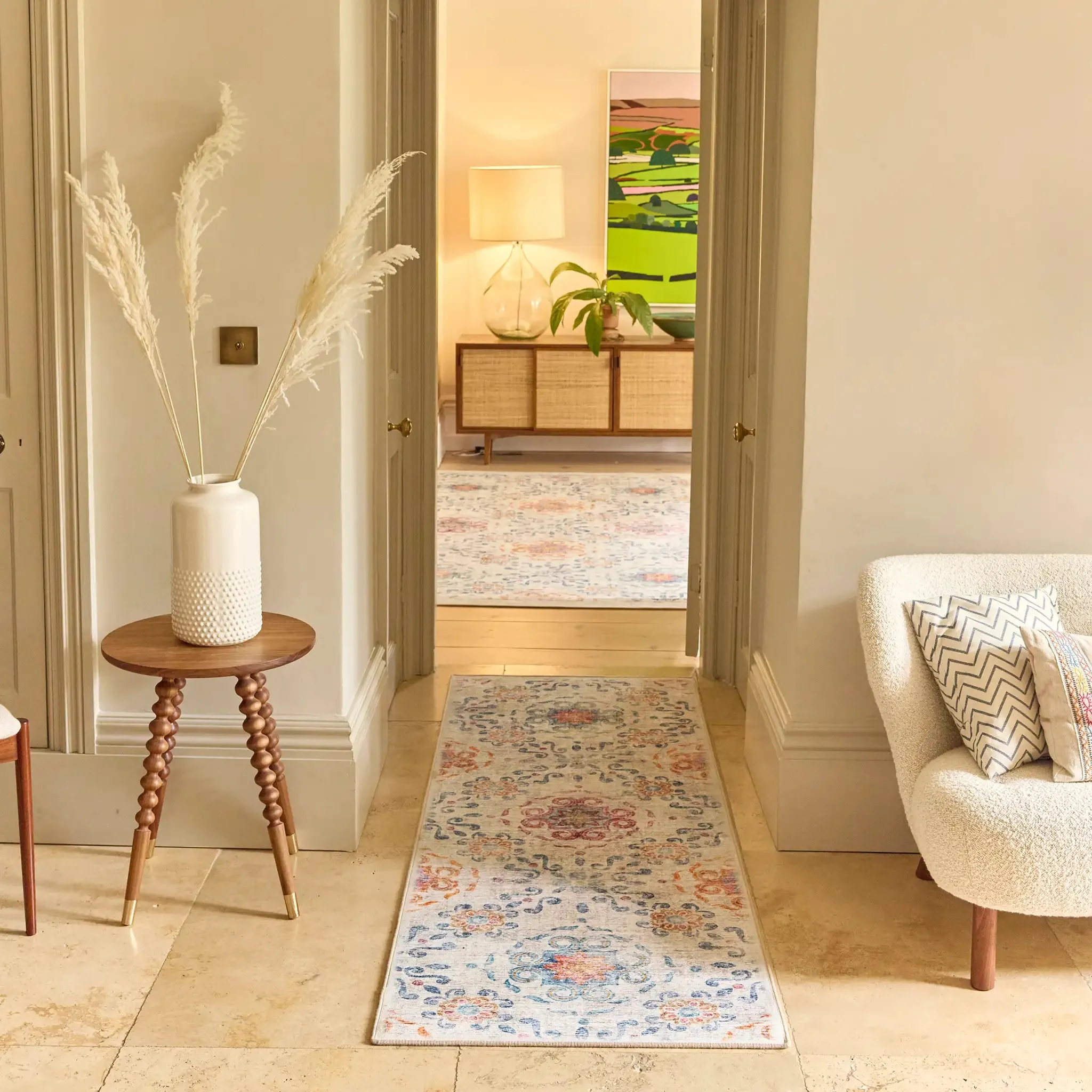 Hug Rug Damask Eco-Washable Runner - Cream, Recycled Polyester product