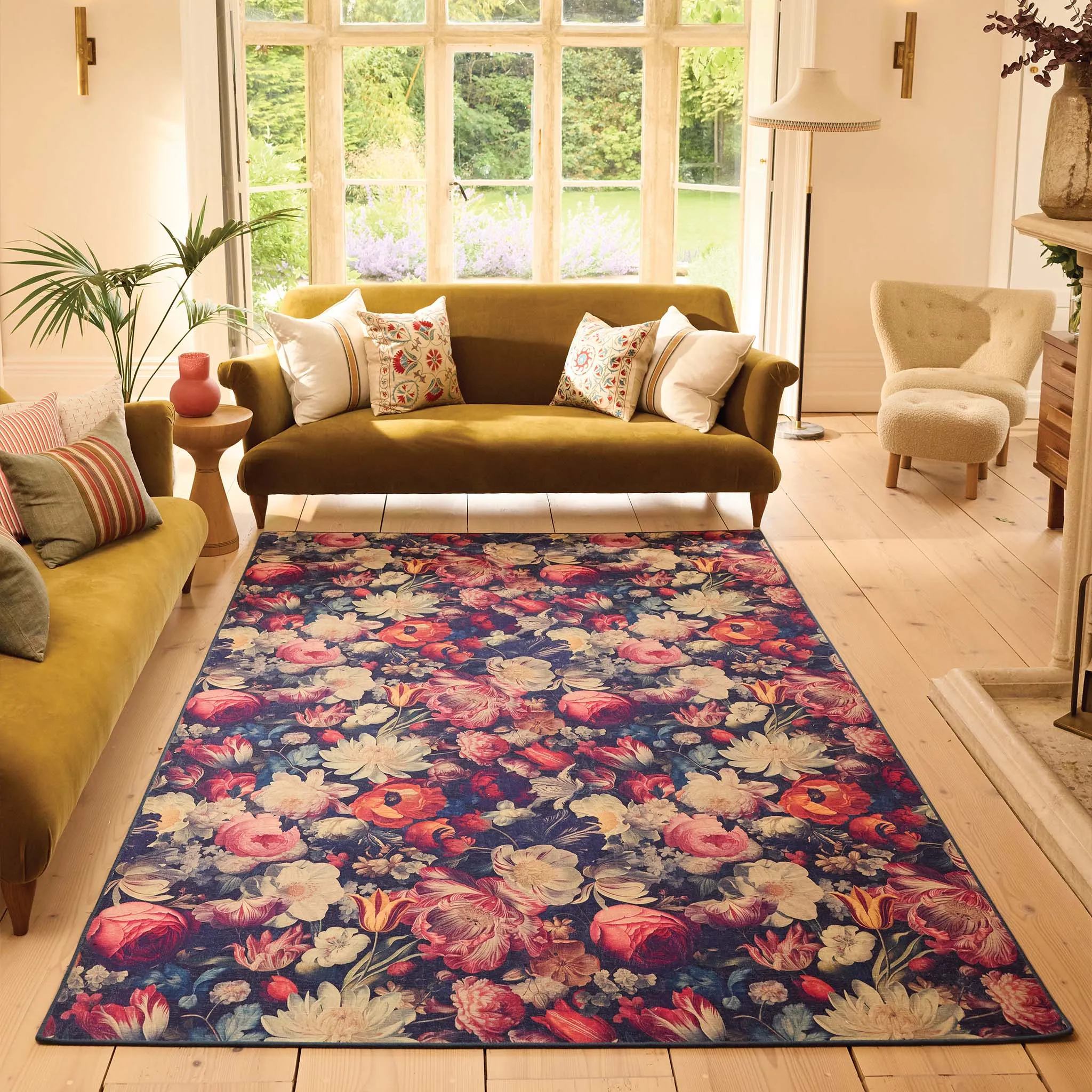 Hug Rug Dark Florals Washable Rug - Dark Navy, Recycled Polyester product