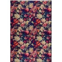 Dark Florals Washable Rug - Navy, Recycled Polyester