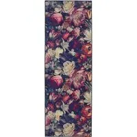 Dark Florals Washable Rug Runner - Navy, Recycled Polyester