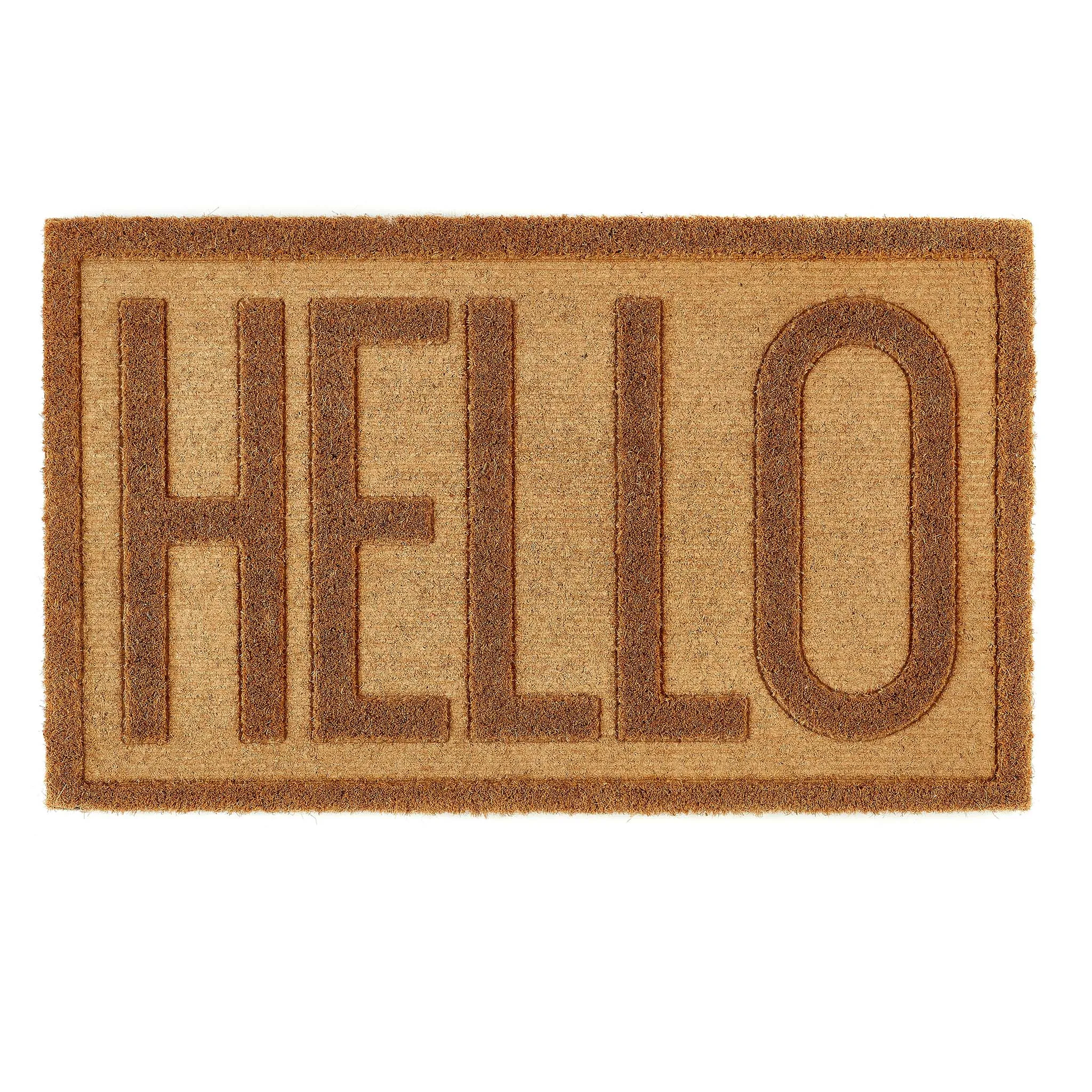 Embossed Coir Hello Doormat - Natural