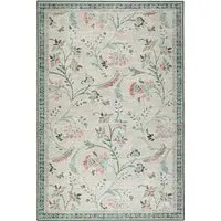 English Floral Eco-Washable Rug - Beige, Recycled Polyester