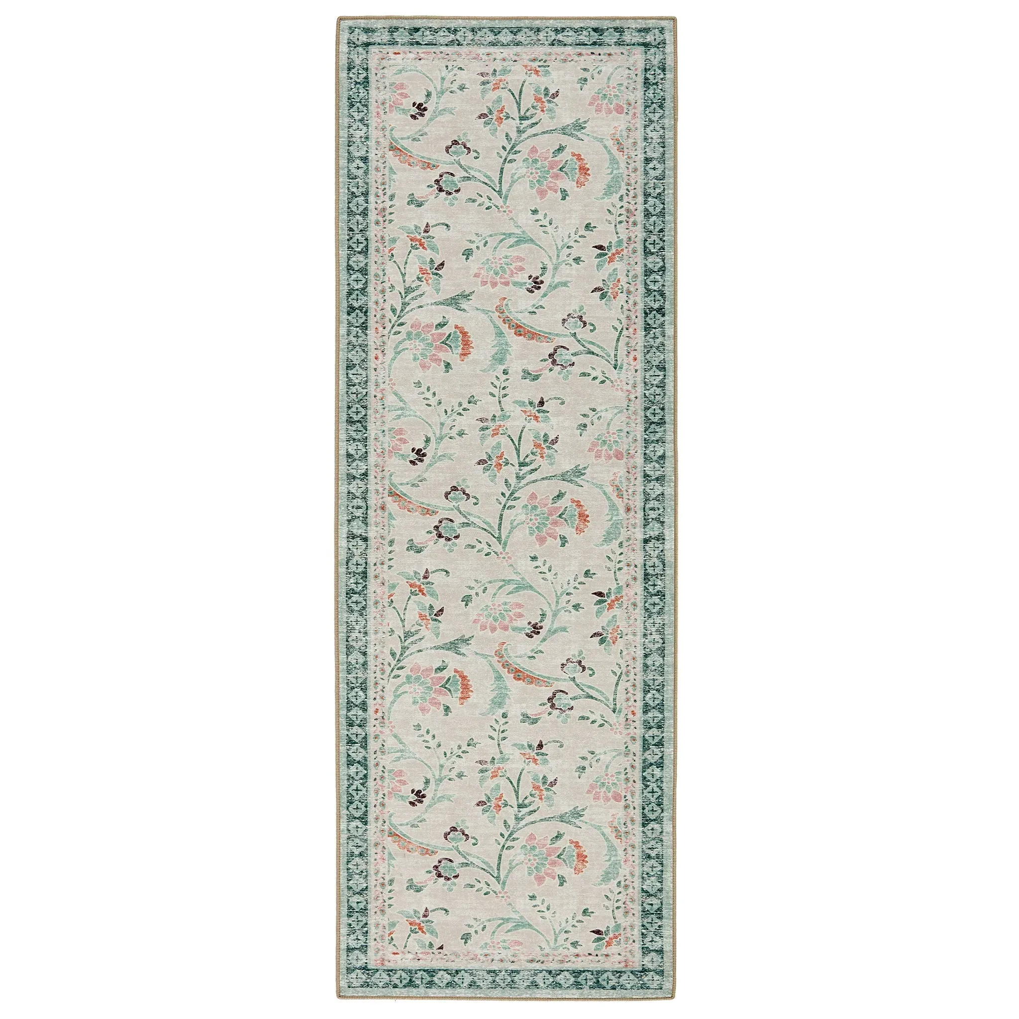 English Floral Eco-Washable Rug Runner - Beige image