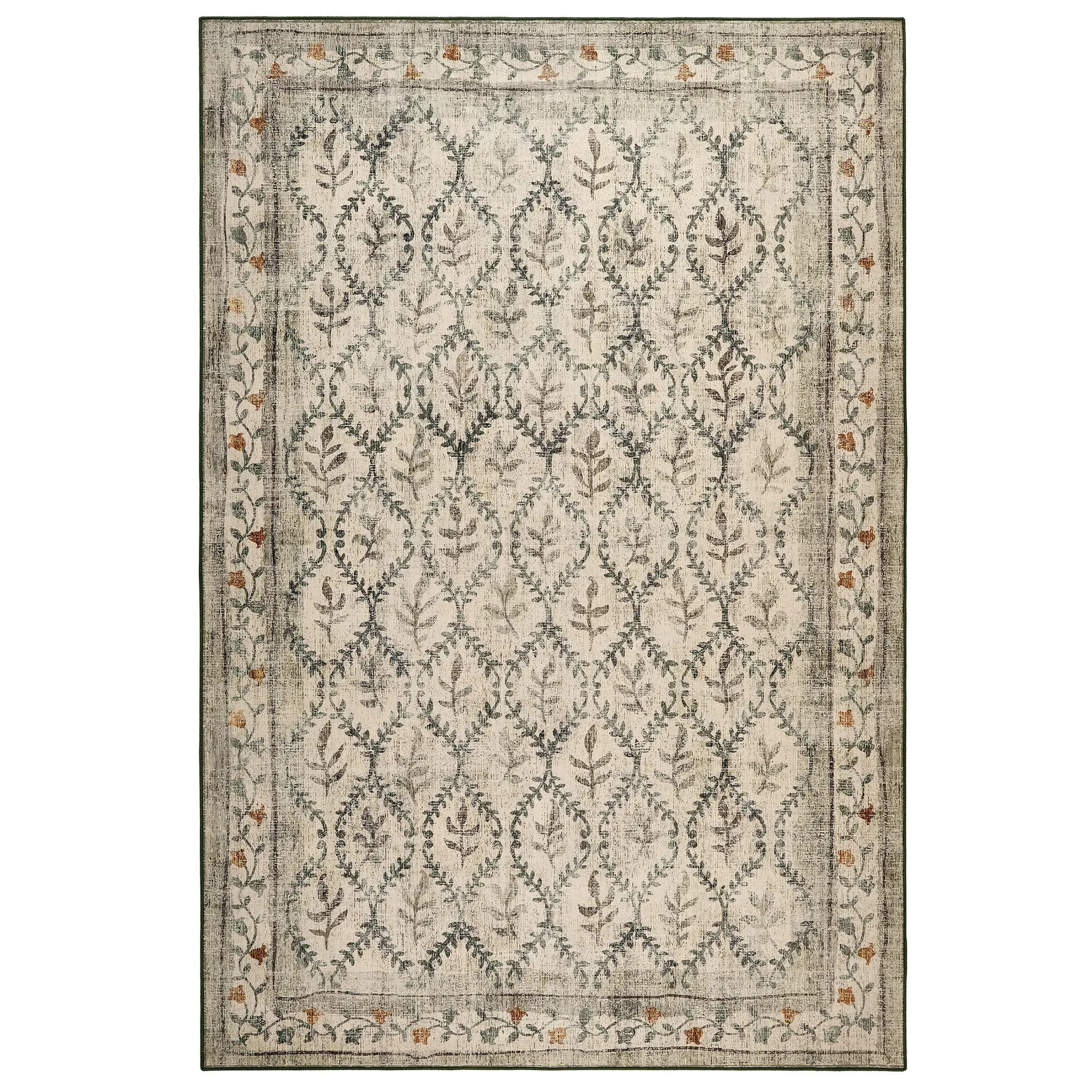 English Garden Washable Rug - Cream, Recycled Polyester