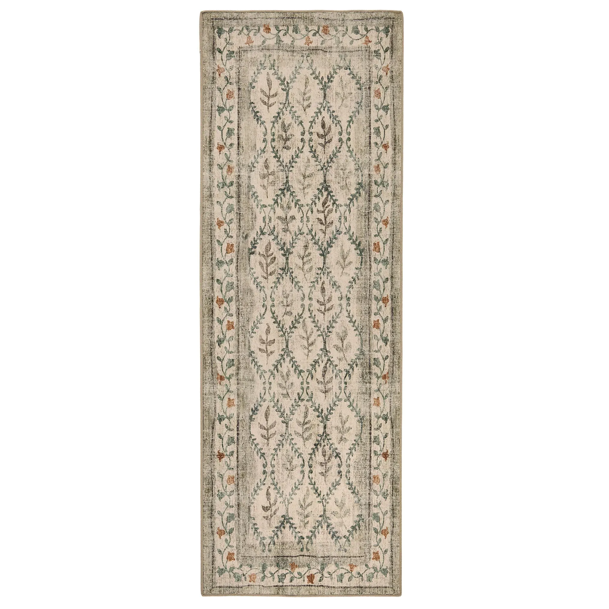 English Garden Washable Runner Rug - Cream, Recycled Polyester image