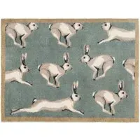 Farmhouse Hares Washable Doormat - Duck Egg
