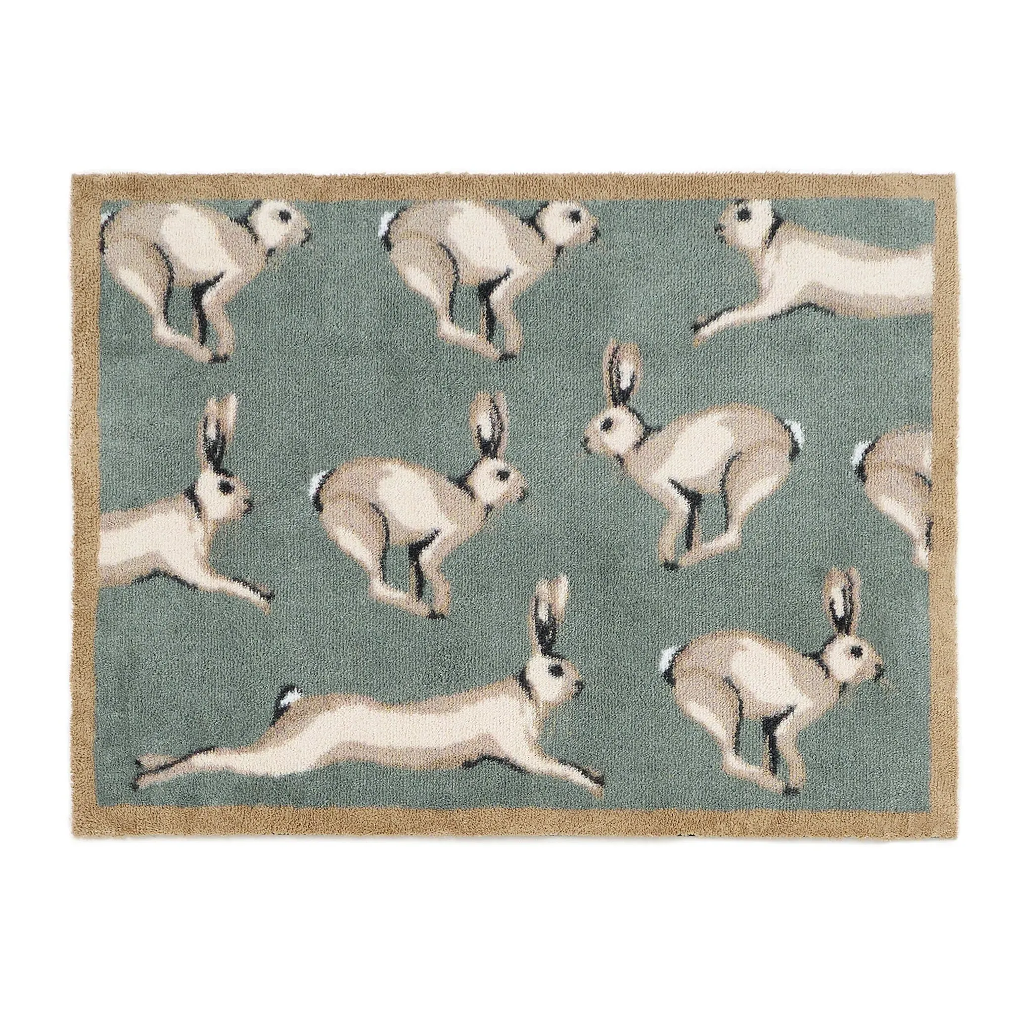 Farmhouse Hares Washable Doormat - Duck Egg image