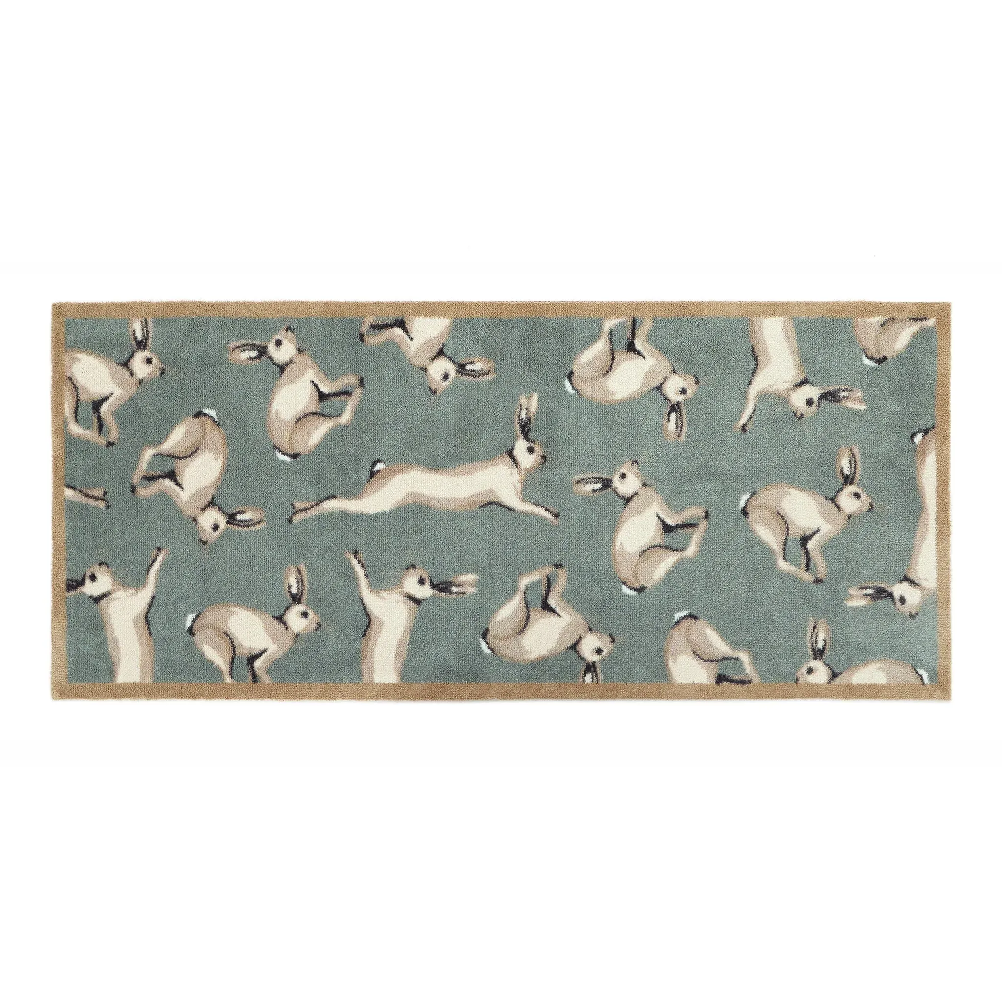 Farmhouse Hares Washable Runner - Duck Egg