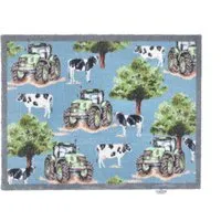 Farmyard Tractors & Cows Doormat - Blue