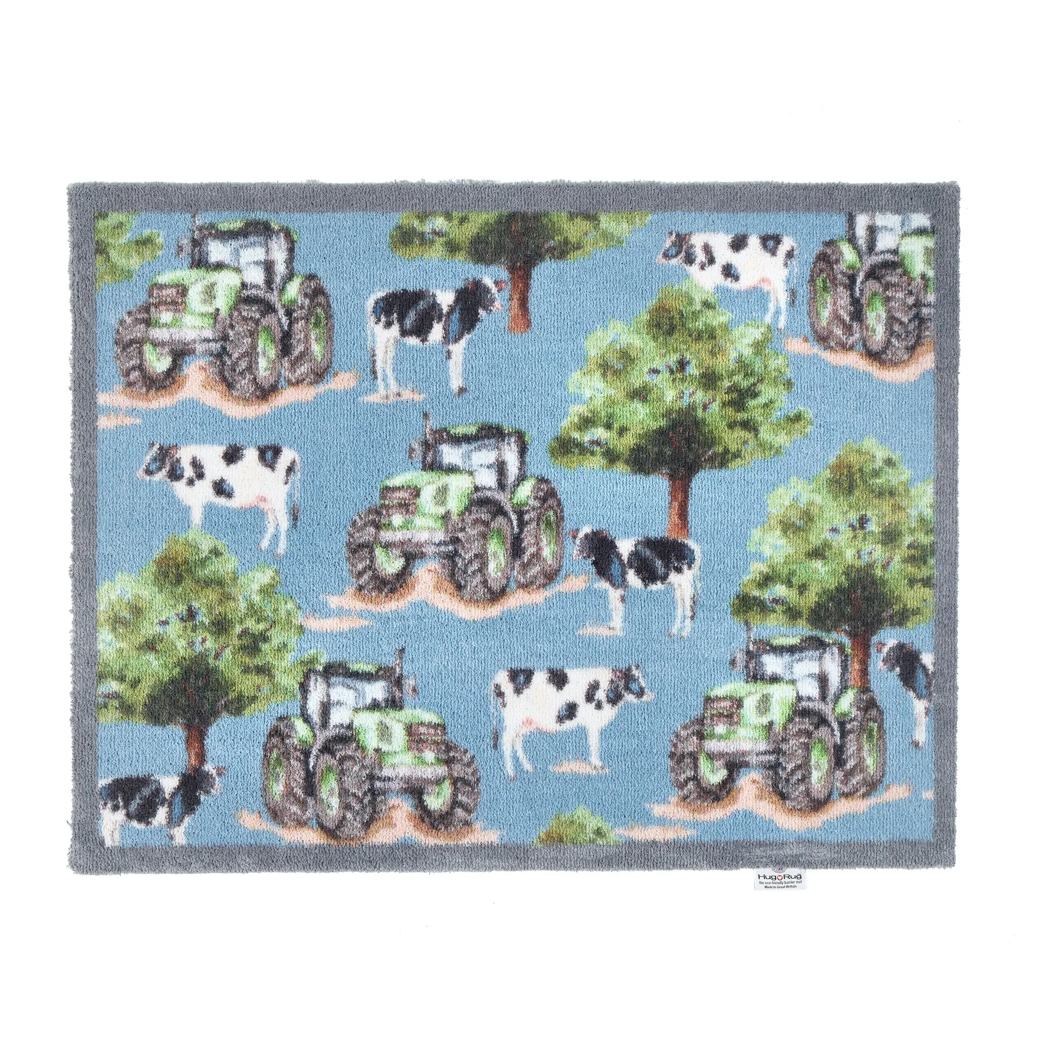Farmyard Tractors & Cows Doormat - Blue image