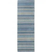 Fine Stripes Runner Rug - Blue, Wool